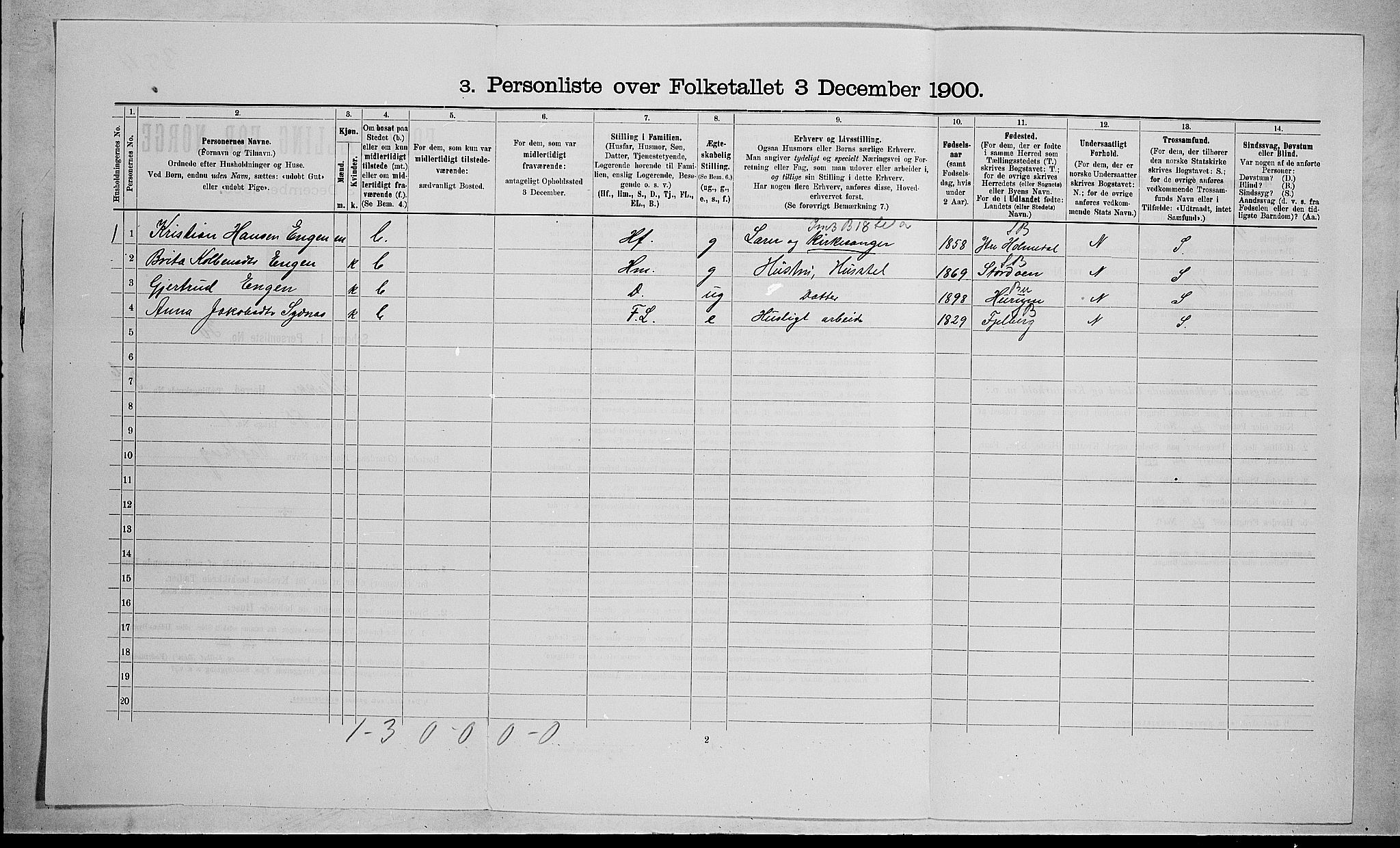 RA, 1900 census for Stokke, 1900, p. 738