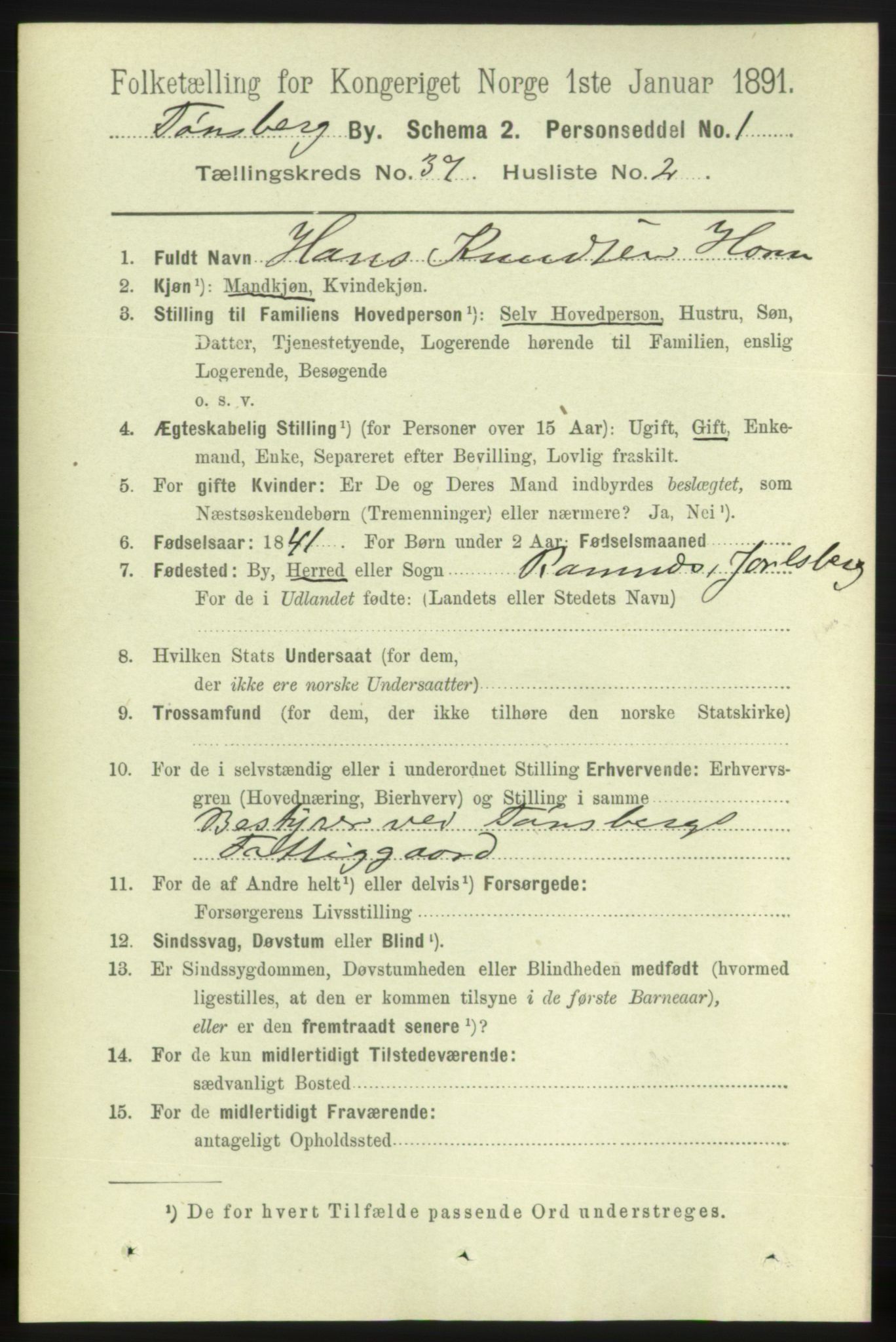 RA, 1891 census for 0705 Tønsberg, 1891, p. 7990