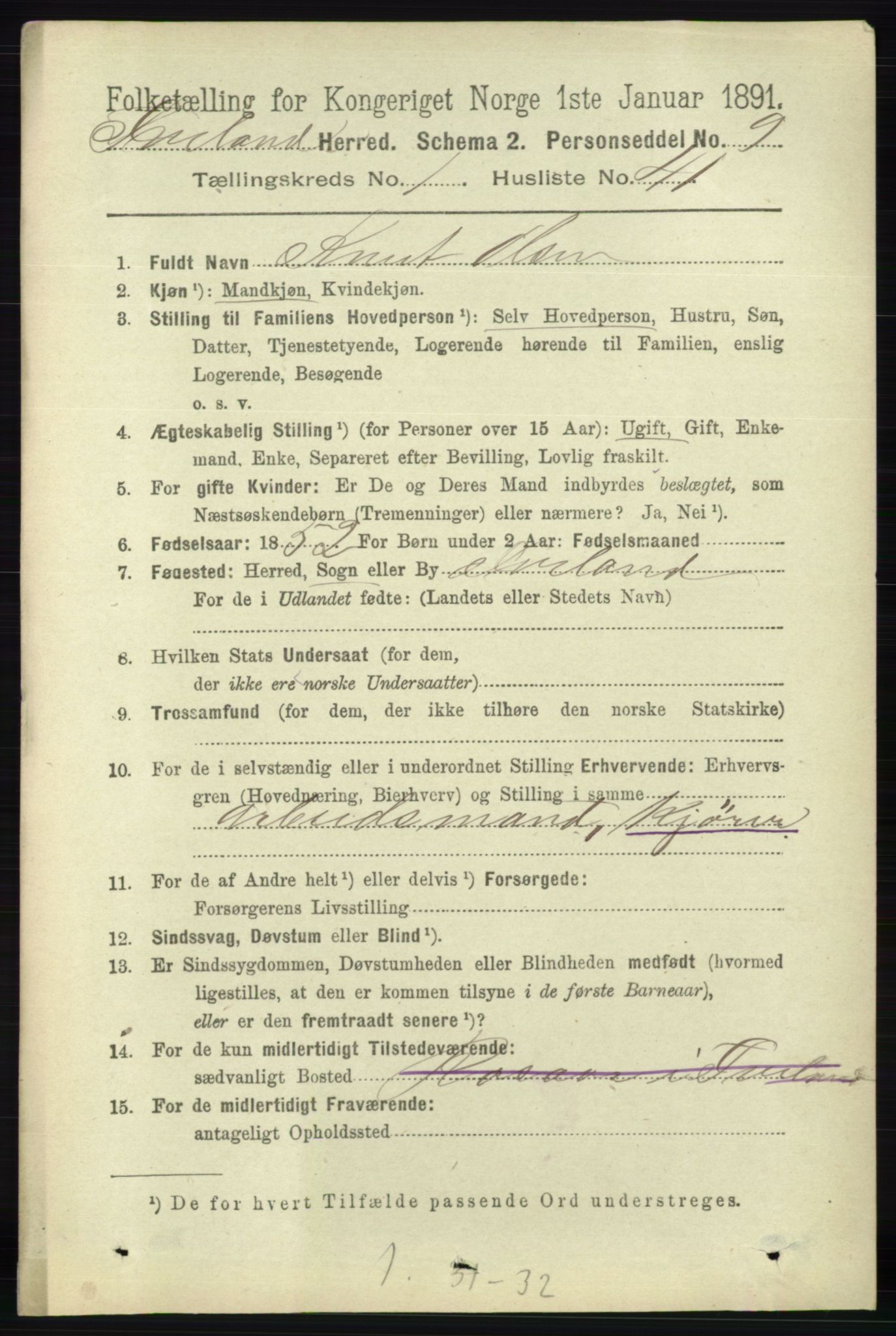 RA, 1891 census for 0935 Iveland, 1891, p. 363