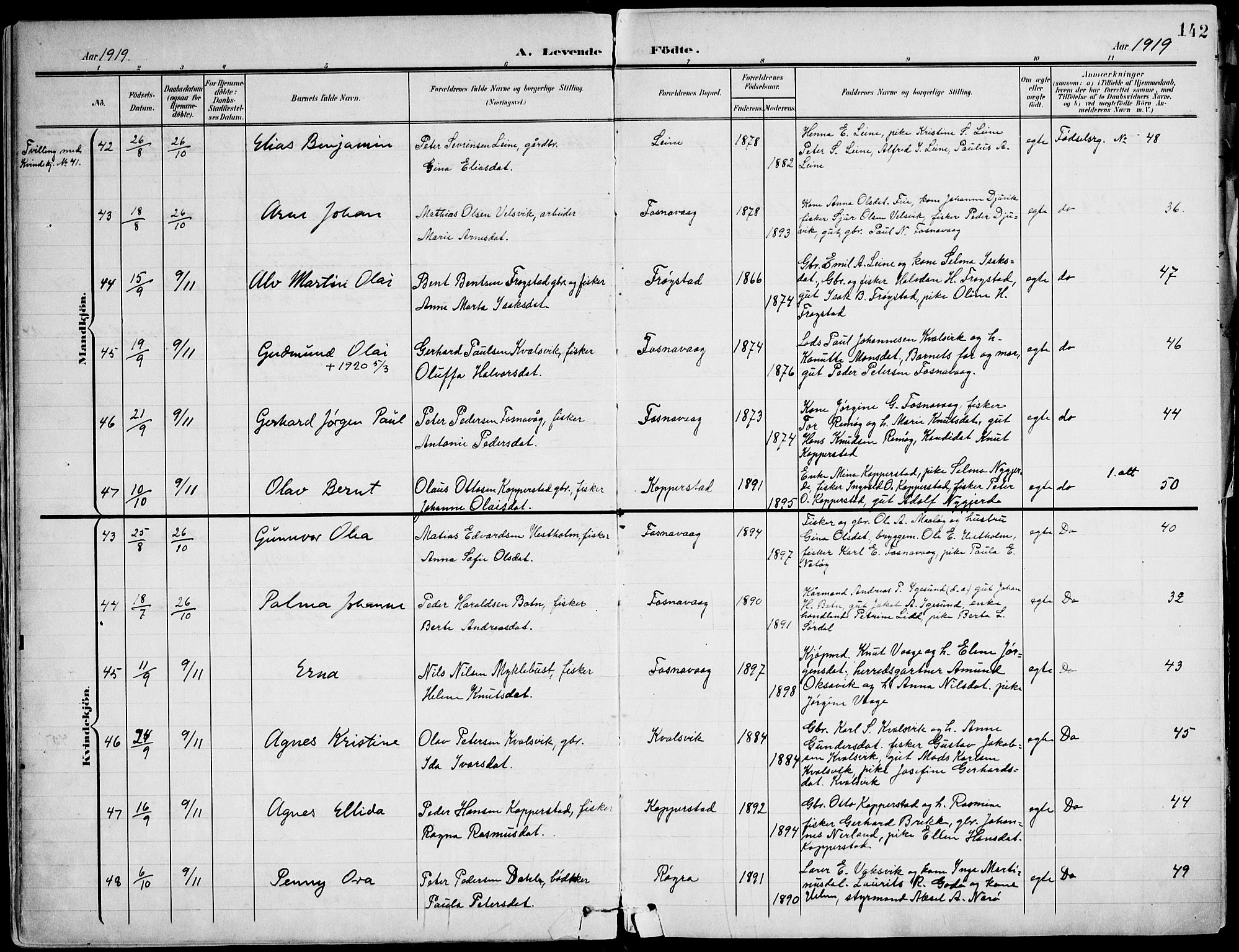 Ministerialprotokoller, klokkerbøker og fødselsregistre - Møre og Romsdal, AV/SAT-A-1454/507/L0075: Parish register (official) no. 507A10, 1901-1920, p. 142