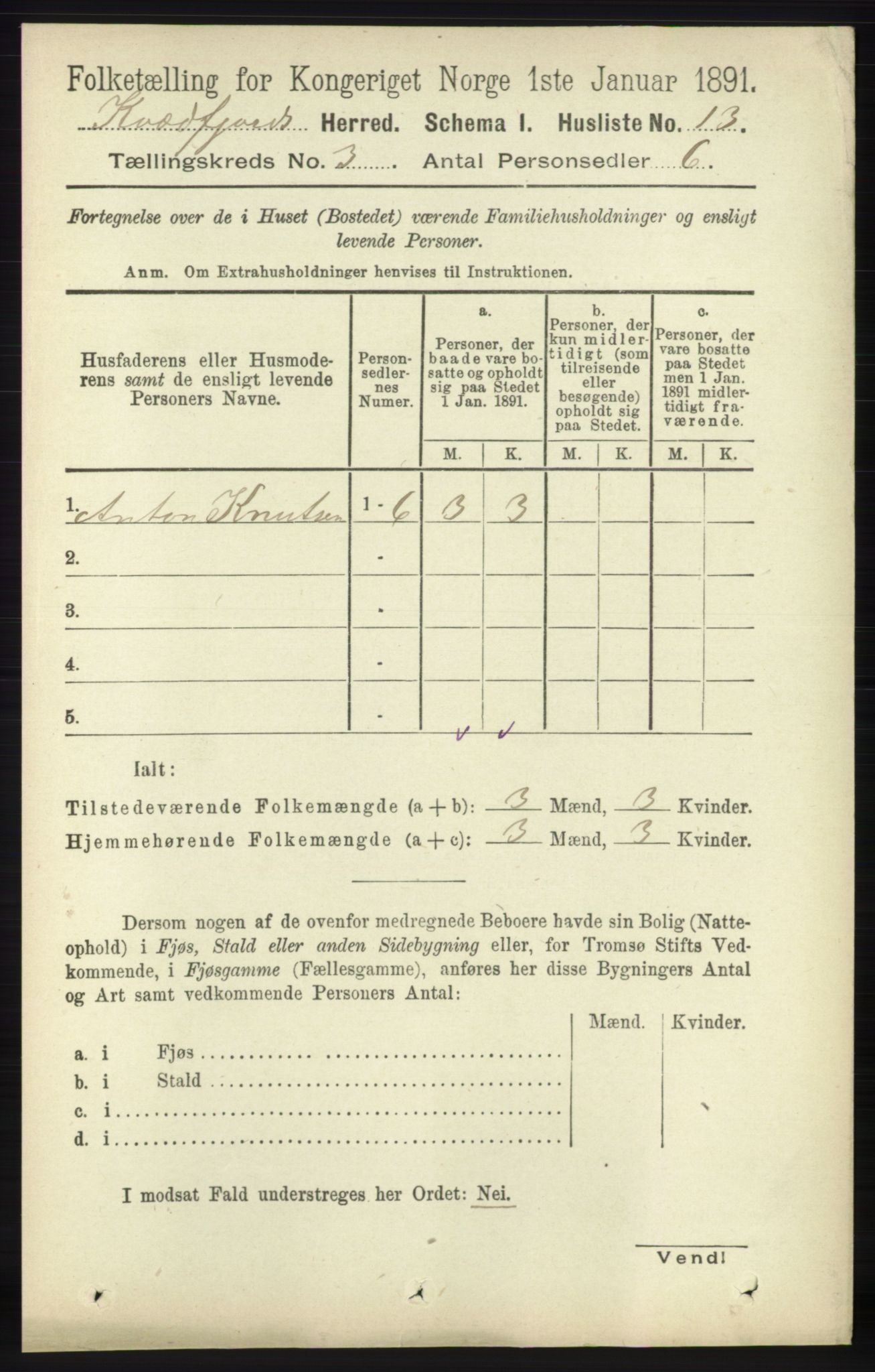 RA, 1891 census for 1911 Kvæfjord, 1891, p. 1233