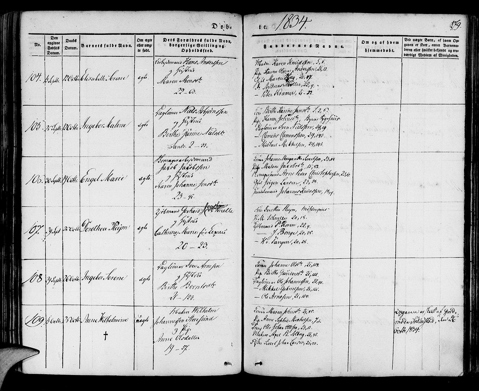 Korskirken sokneprestembete, AV/SAB-A-76101/H/Haa/L0015: Parish register (official) no. B 1, 1833-1841, p. 179