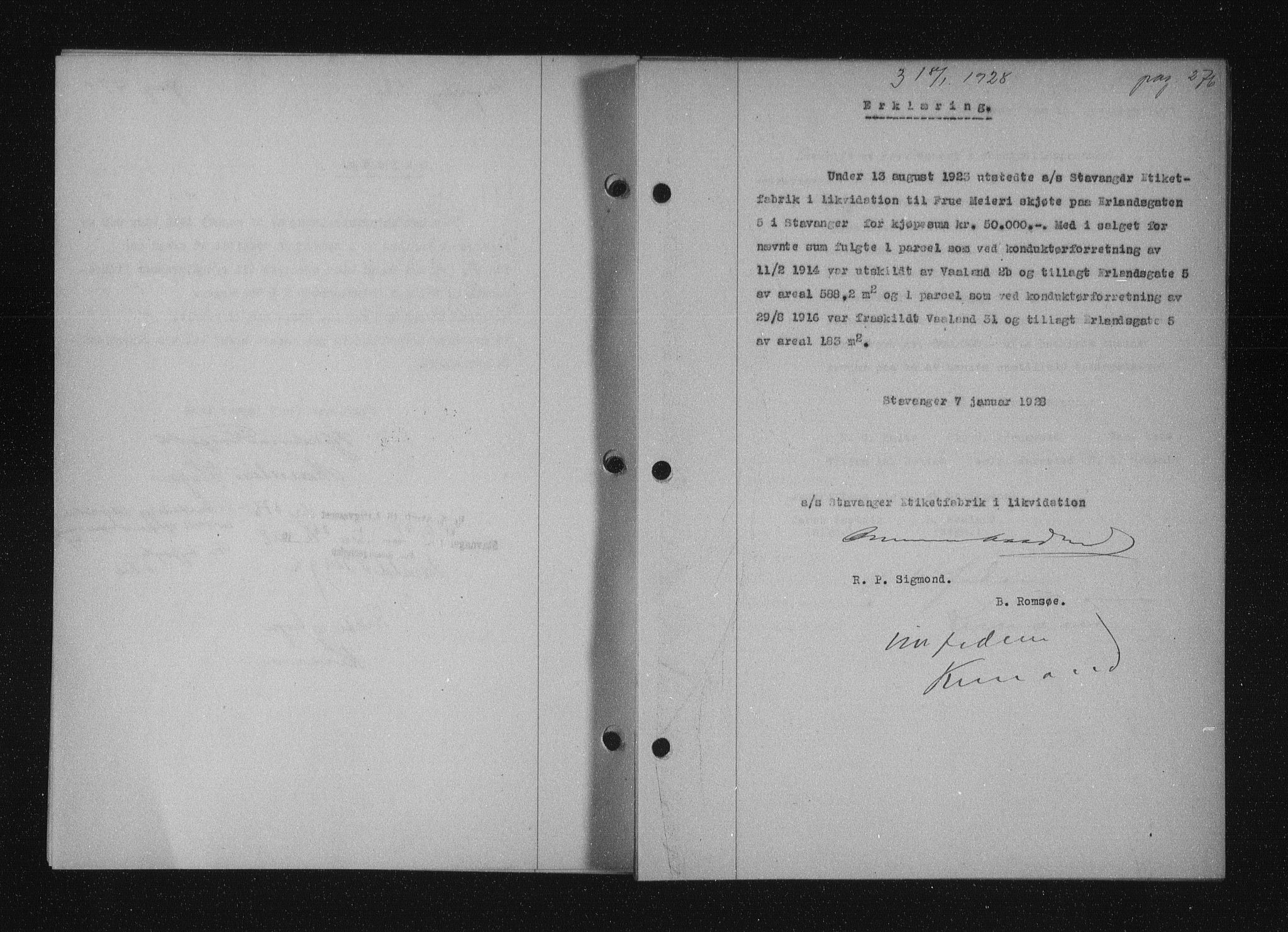 Stavanger byfogd, SAST/A-101408/001/4/41/410/410BB/L0053: Mortgage book no. 41, 1927-1928, Deed date: 18.01.1928
