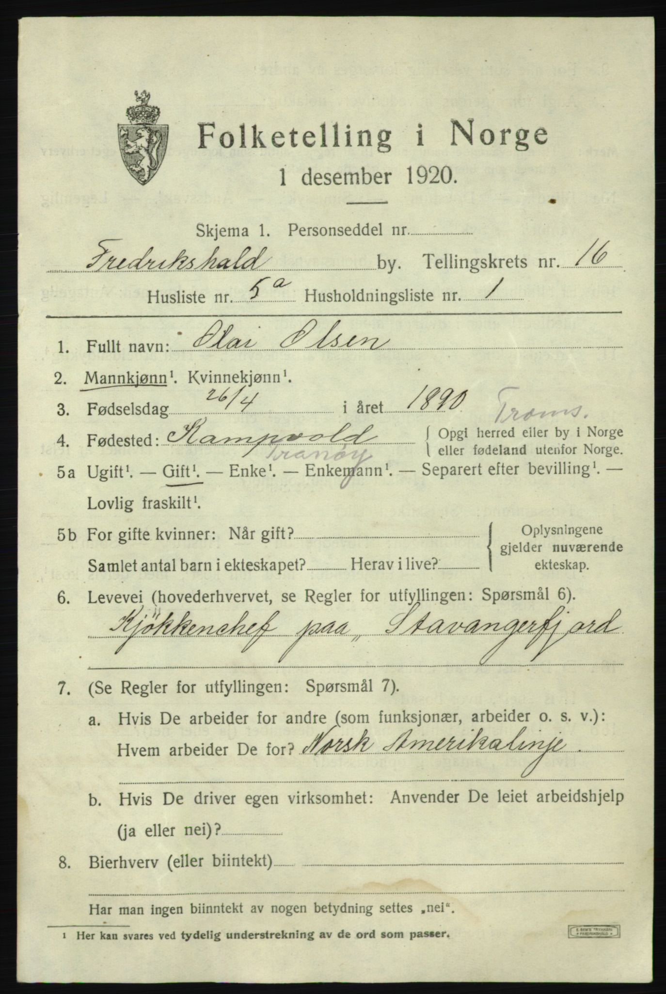 SAO, 1920 census for Fredrikshald, 1920, p. 24909