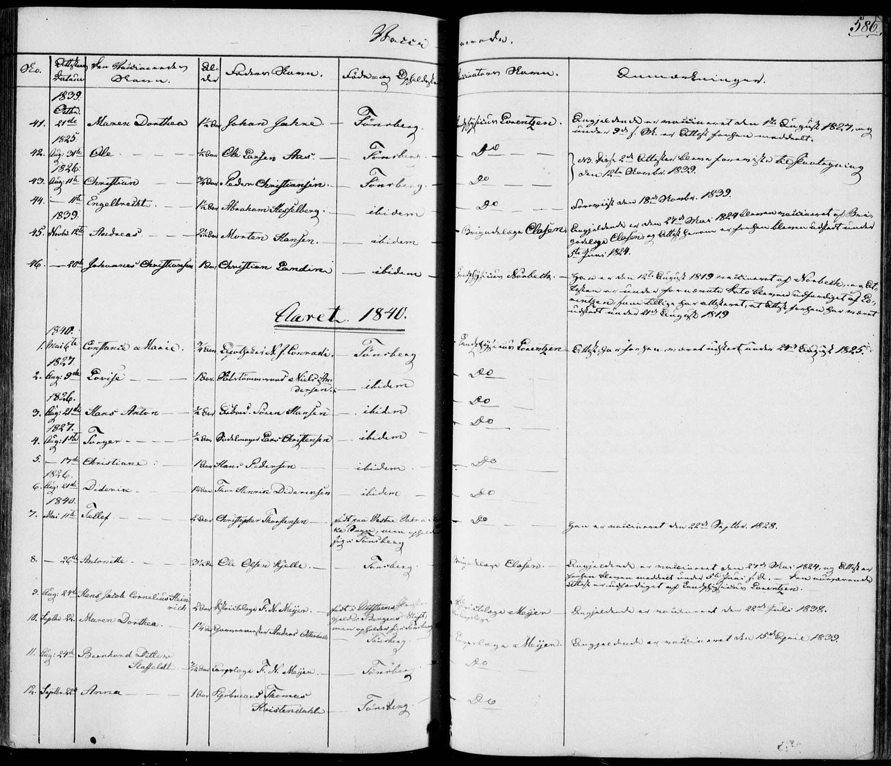 Tønsberg kirkebøker, AV/SAKO-A-330/F/Fa/L0006: Parish register (official) no. I 6, 1836-1844, p. 586