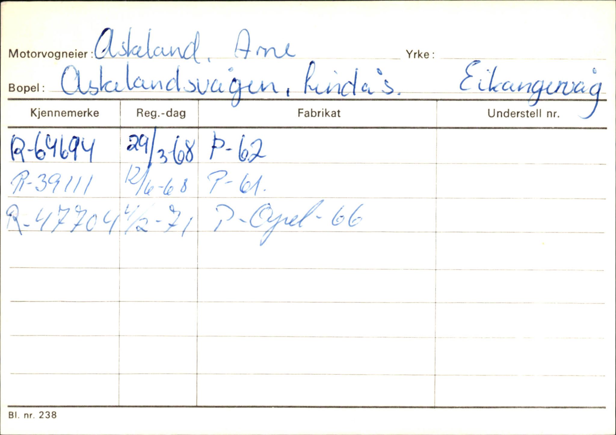 Statens vegvesen, Hordaland vegkontor, AV/SAB-A-5201/2/Ha/L0002: R-eierkort A, 1920-1971, p. 1009