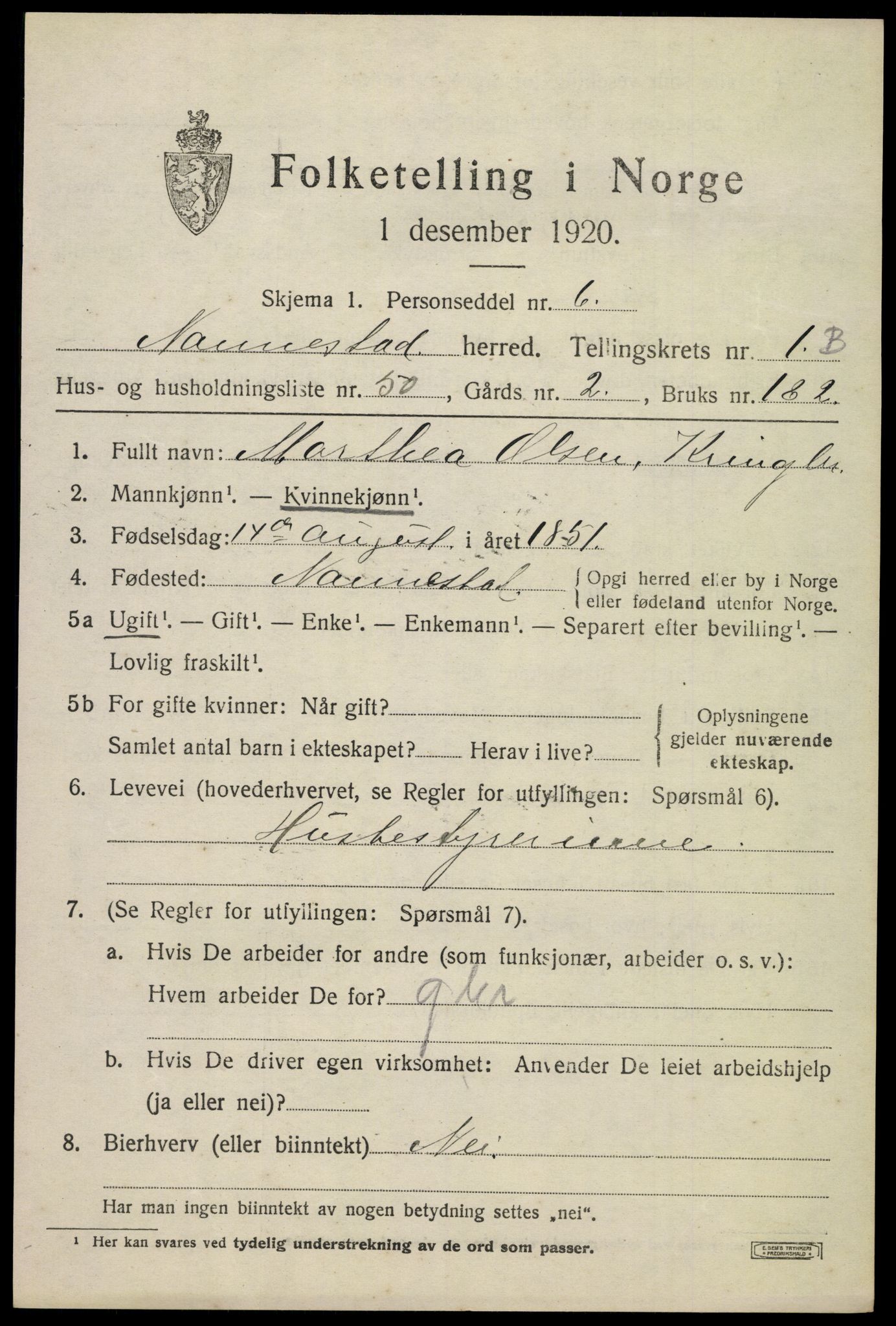 SAO, 1920 census for Nannestad, 1920, p. 2469