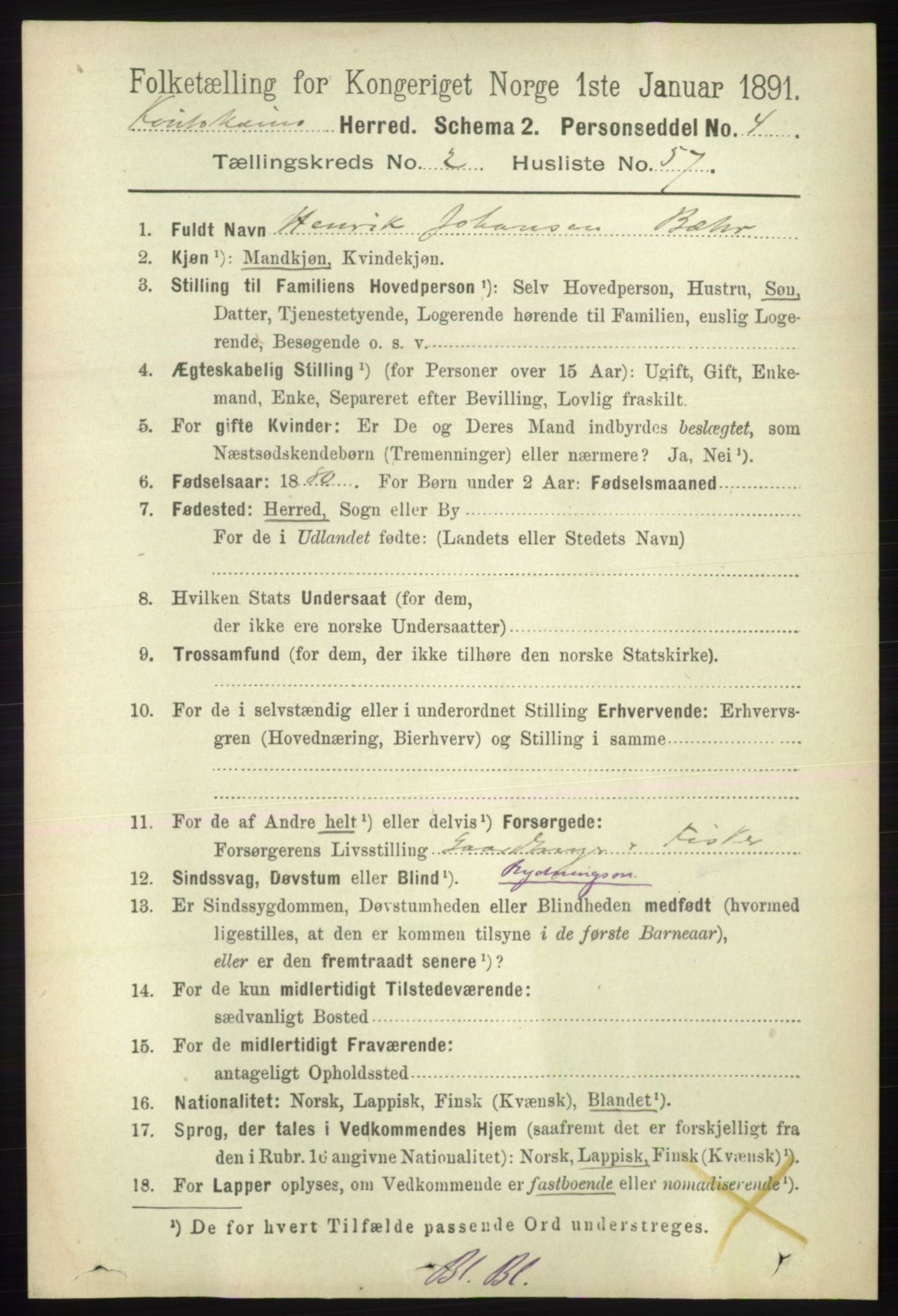 RA, 1891 census for 2011 Kautokeino, 1891, p. 641