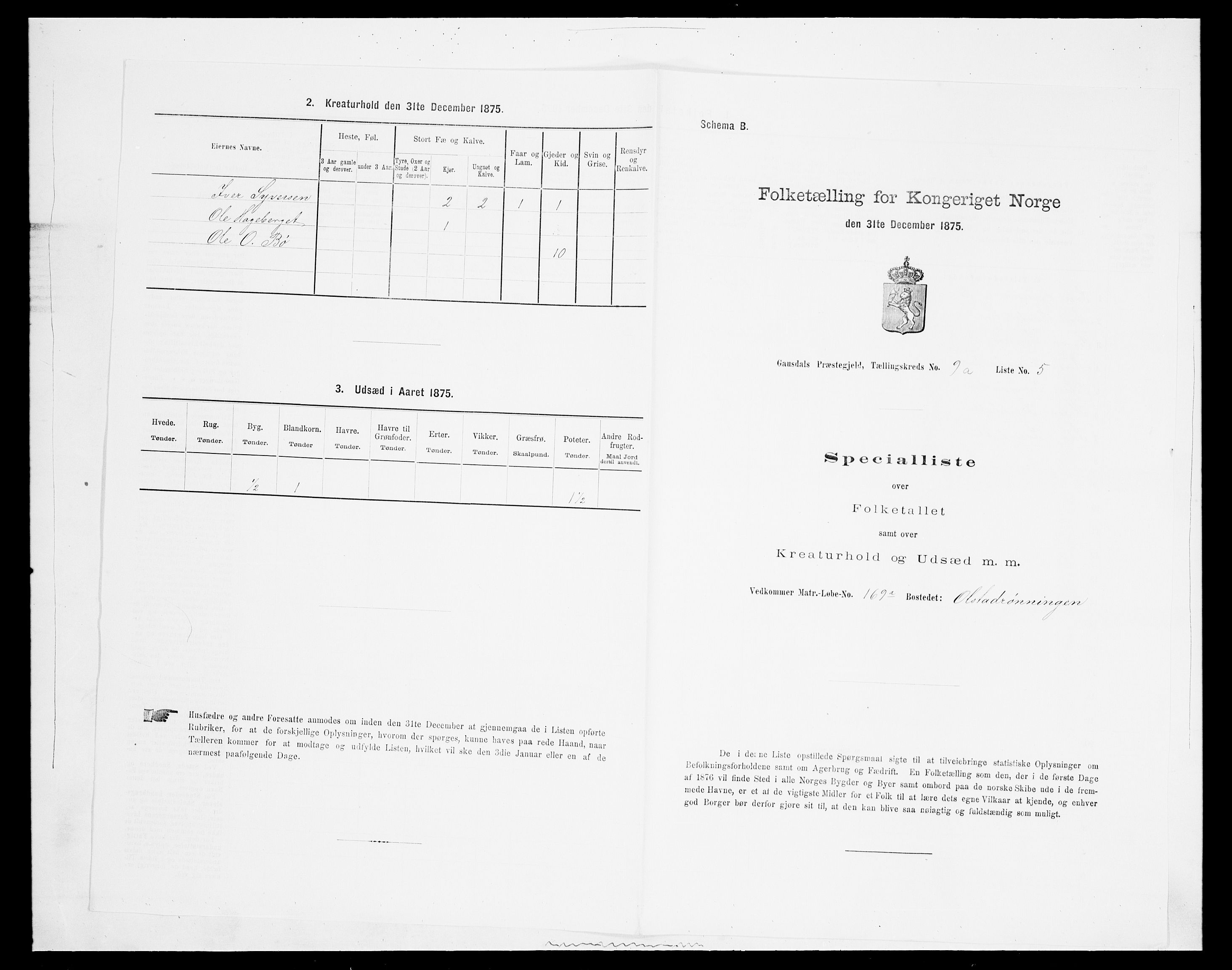 SAH, 1875 census for 0522P Gausdal, 1875, p. 1524