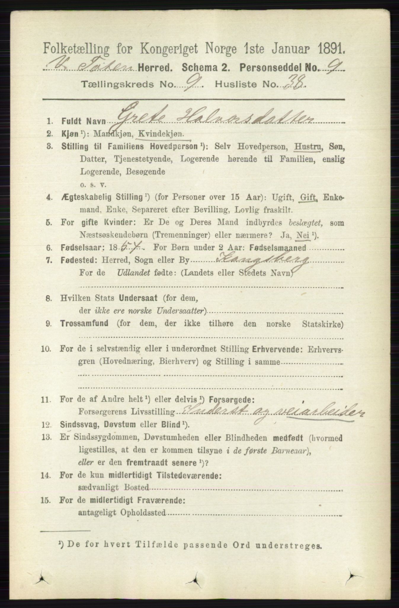 RA, 1891 census for 0529 Vestre Toten, 1891, p. 5789