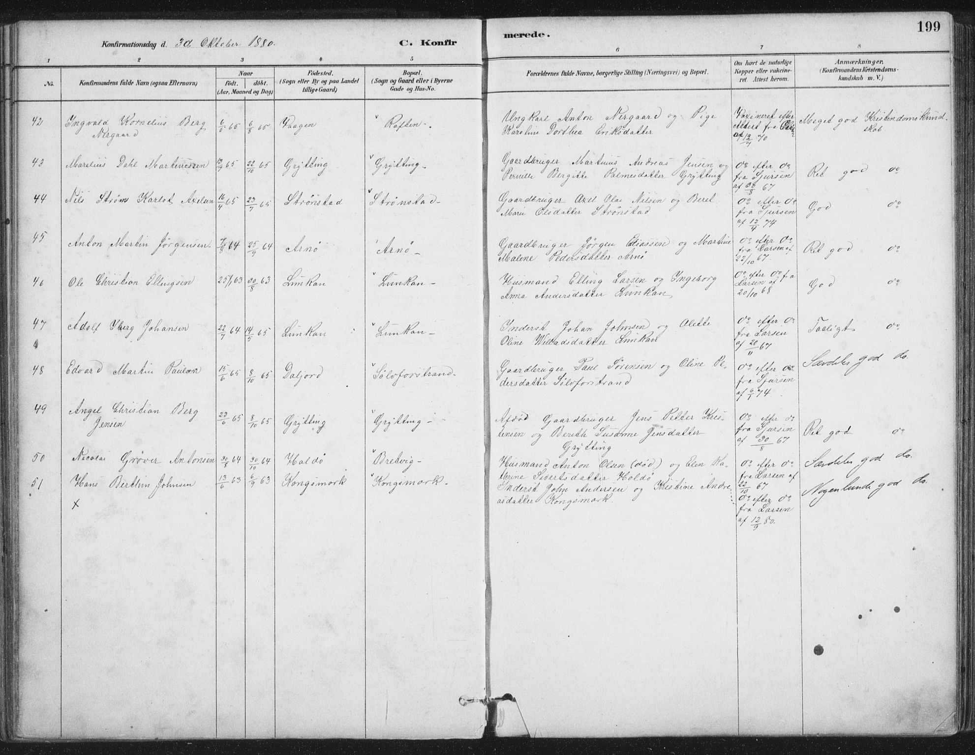 Ministerialprotokoller, klokkerbøker og fødselsregistre - Nordland, AV/SAT-A-1459/888/L1244: Parish register (official) no. 888A10, 1880-1890, p. 199