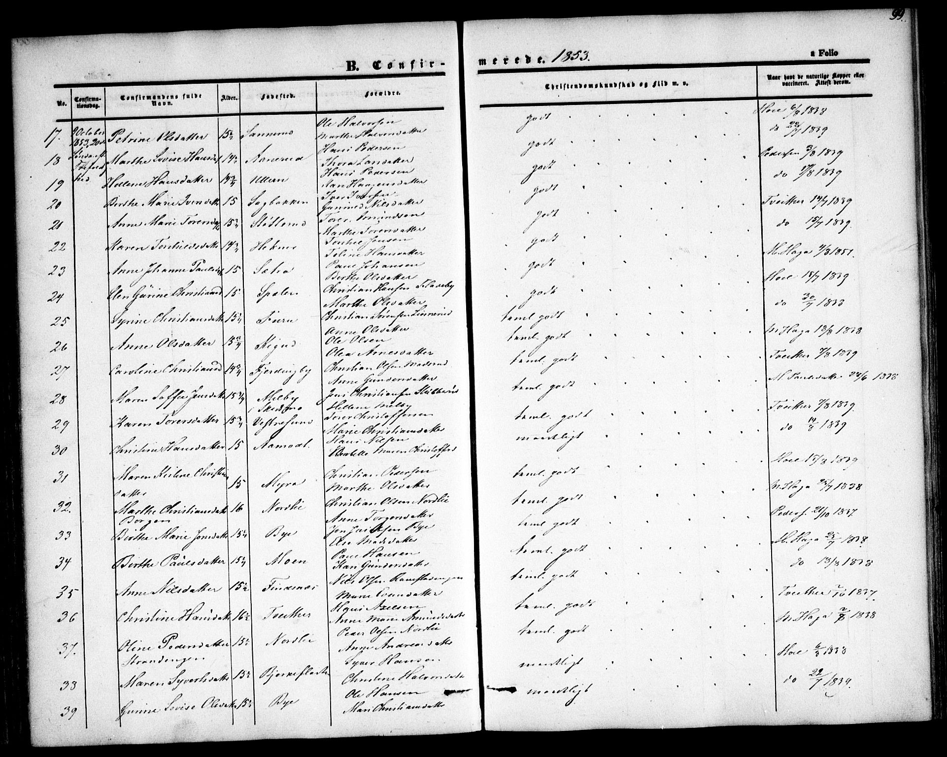 Fet prestekontor Kirkebøker, SAO/A-10370a/F/Fa/L0010: Parish register (official) no. I 10, 1847-1859, p. 99