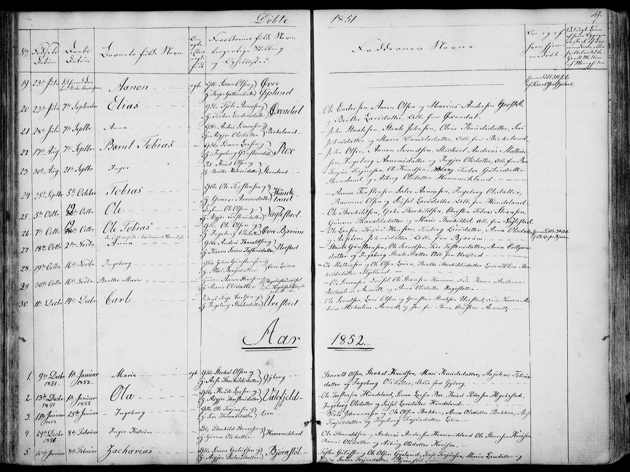 Hægebostad sokneprestkontor, AV/SAK-1111-0024/F/Fa/Faa/L0004: Parish register (official) no. A 4, 1834-1864, p. 47