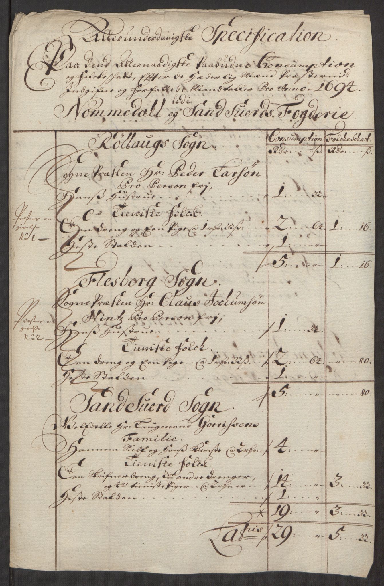 Rentekammeret inntil 1814, Reviderte regnskaper, Fogderegnskap, RA/EA-4092/R24/L1575: Fogderegnskap Numedal og Sandsvær, 1692-1695, p. 252