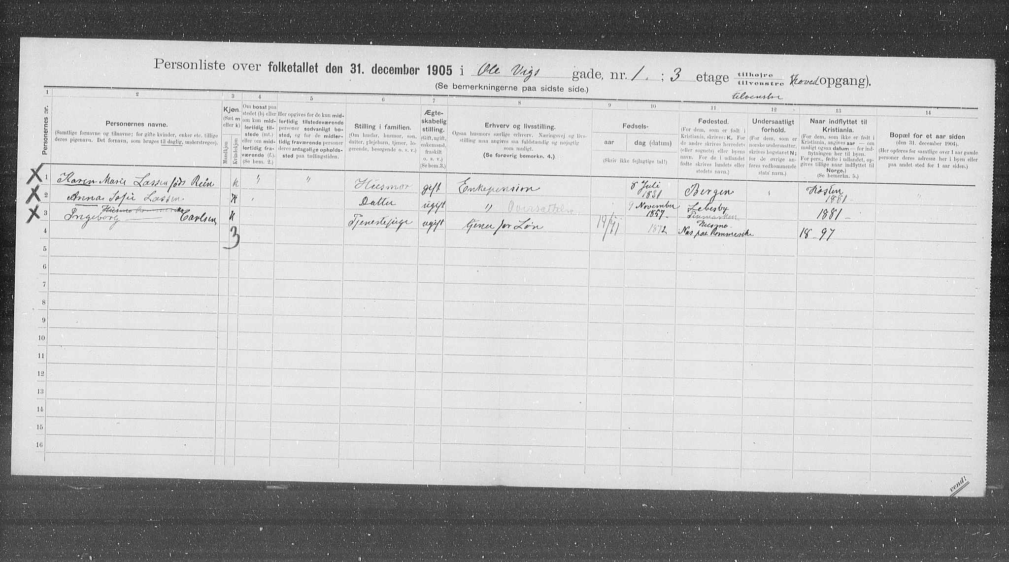 OBA, Municipal Census 1905 for Kristiania, 1905, p. 39681