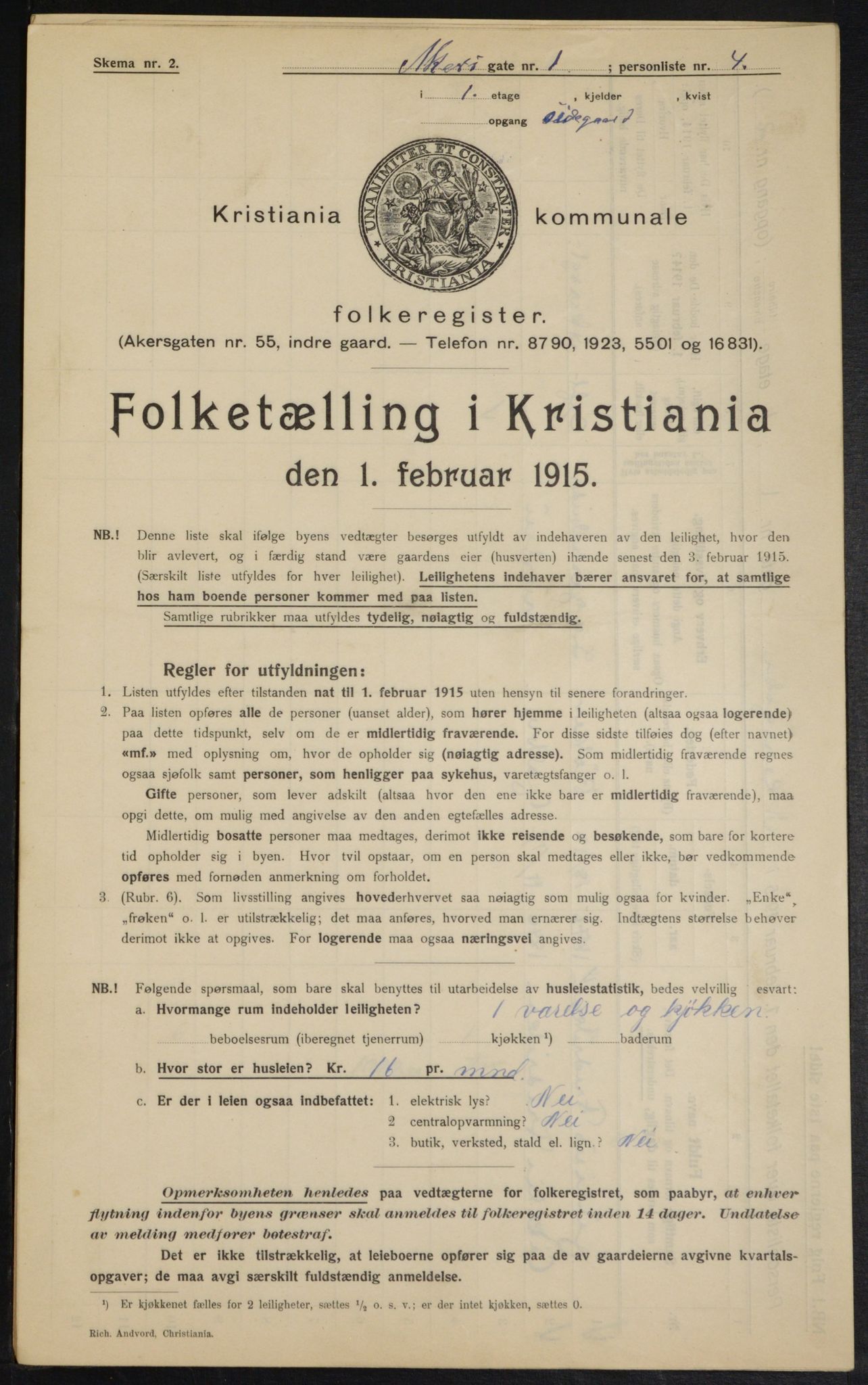 OBA, Municipal Census 1915 for Kristiania, 1915, p. 322