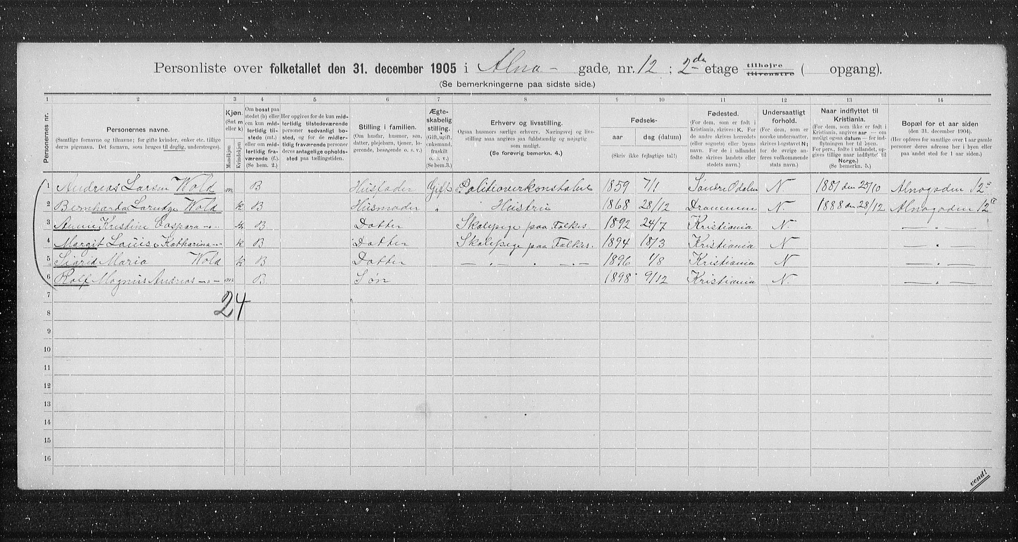 OBA, Municipal Census 1905 for Kristiania, 1905, p. 620