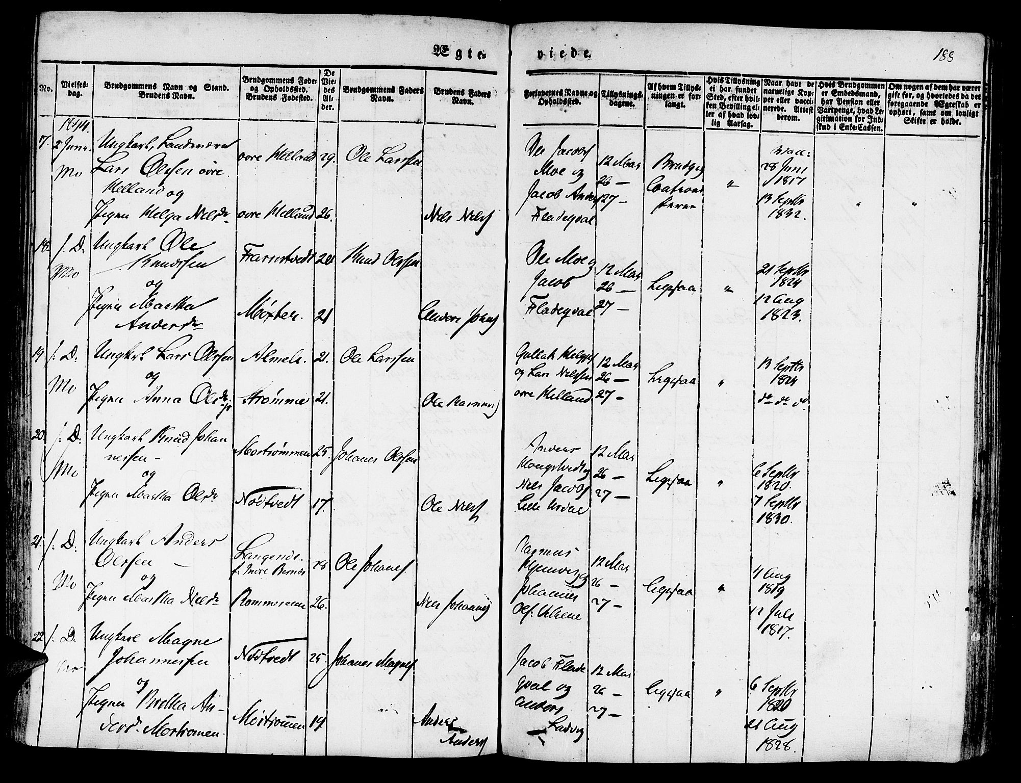 Hosanger sokneprestembete, AV/SAB-A-75801/H/Haa: Parish register (official) no. A 7, 1835-1848, p. 188