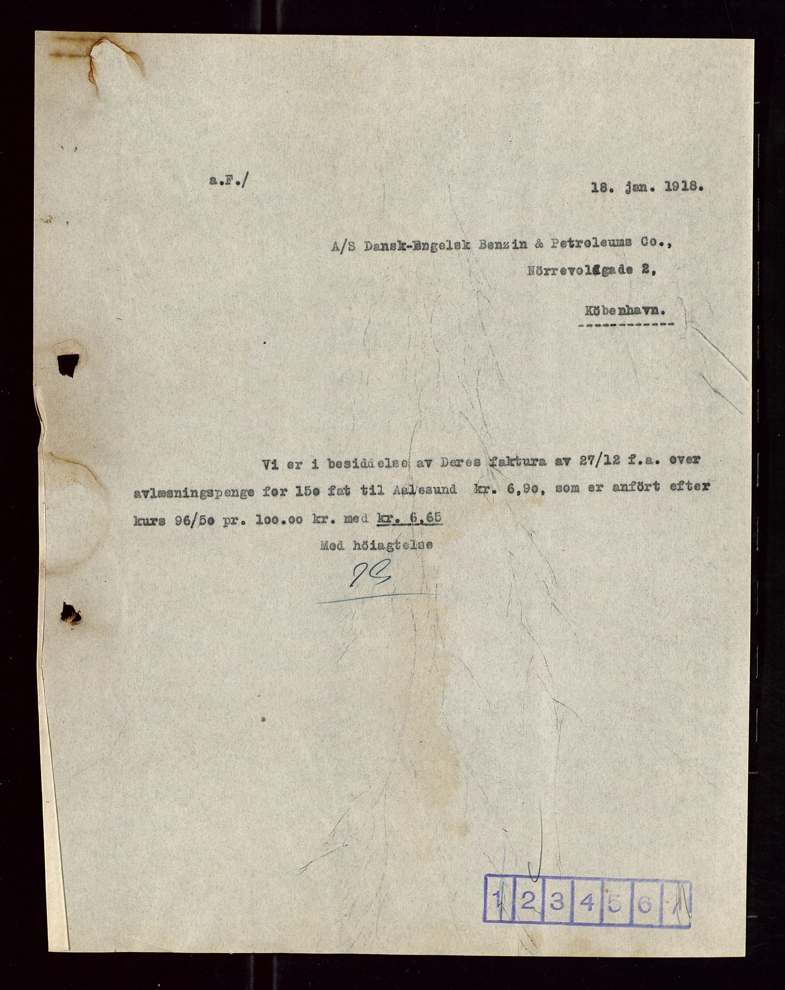 Pa 1521 - A/S Norske Shell, AV/SAST-A-101915/E/Ea/Eaa/L0005: Sjefskorrespondanse, 1918, p. 134