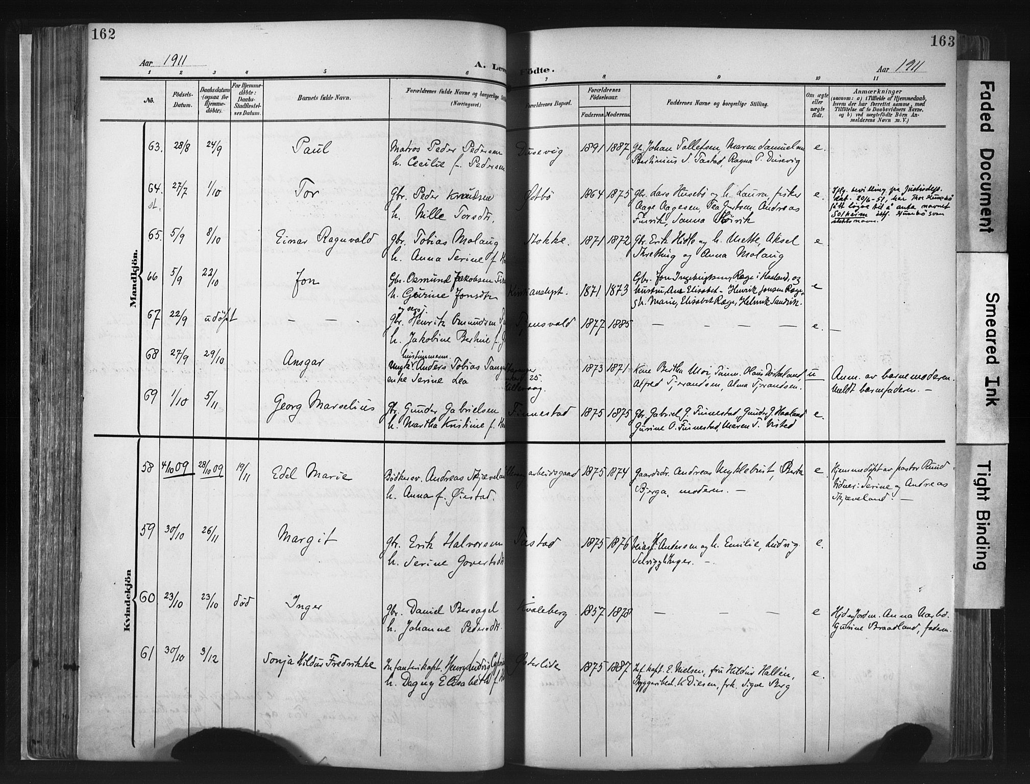 Hetland sokneprestkontor, AV/SAST-A-101826/30/30BA/L0013: Parish register (official) no. A 13, 1904-1918, p. 162-163