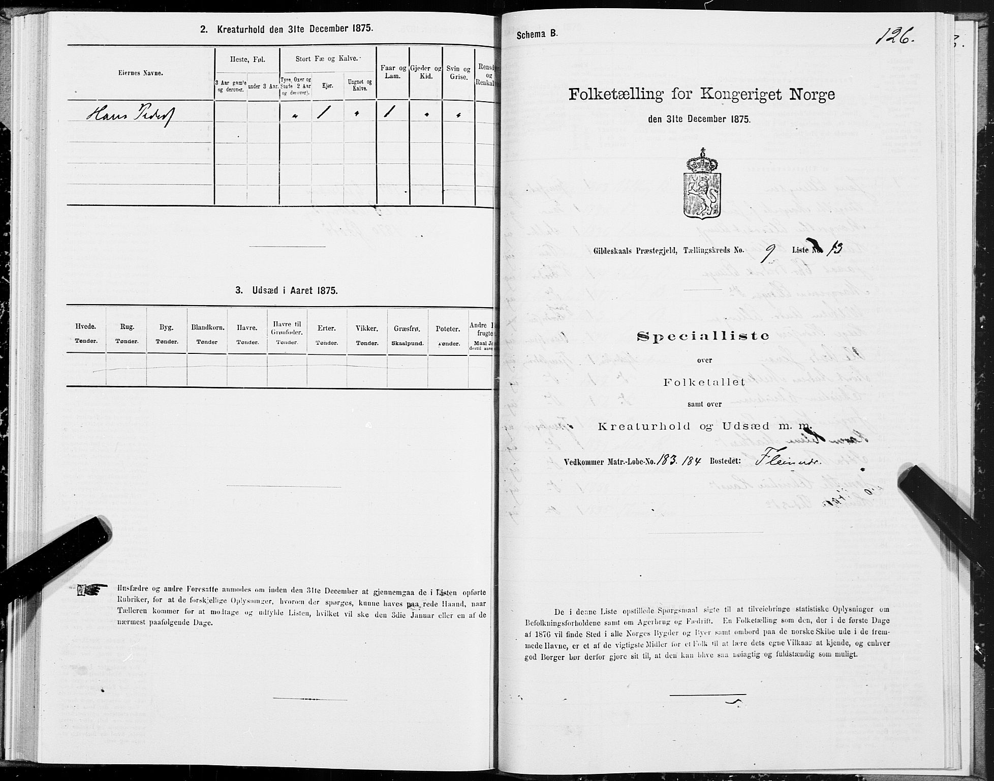 SAT, 1875 census for 1838P Gildeskål, 1875, p. 4126