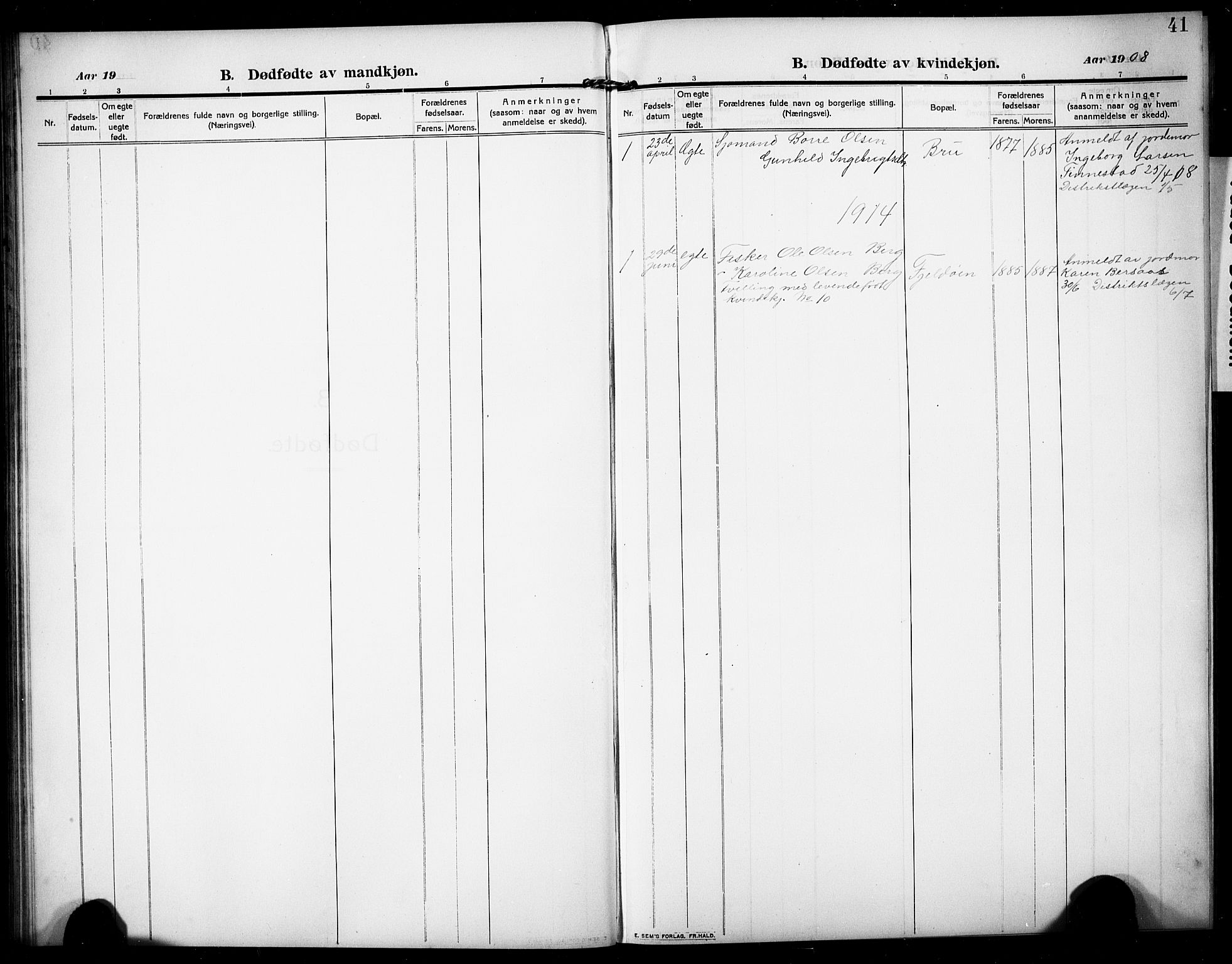 Rennesøy sokneprestkontor, SAST/A -101827/H/Ha/Hab/L0013: Parish register (copy) no. B 12, 1907-1928, p. 41