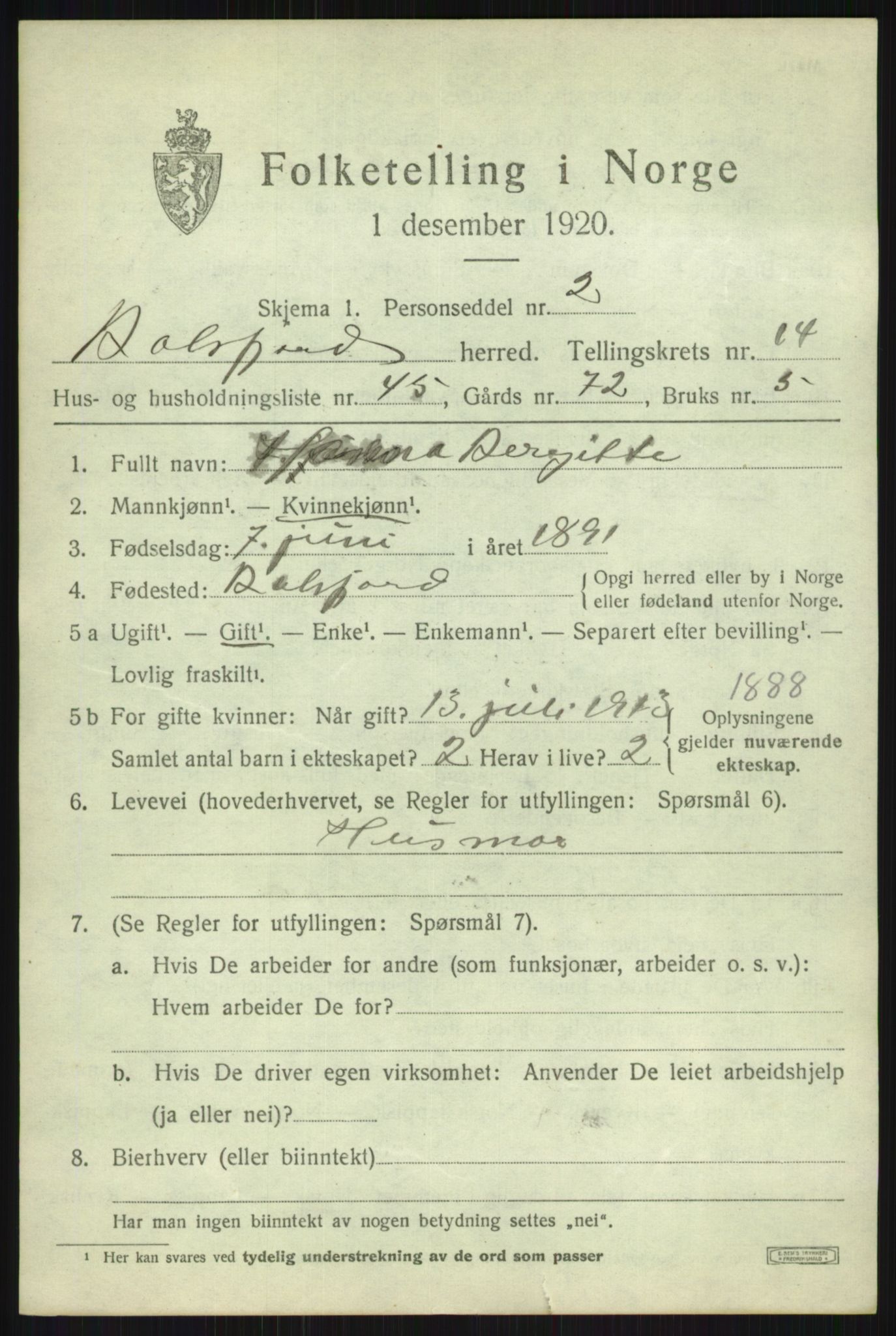 SATØ, 1920 census for Balsfjord, 1920, p. 8691