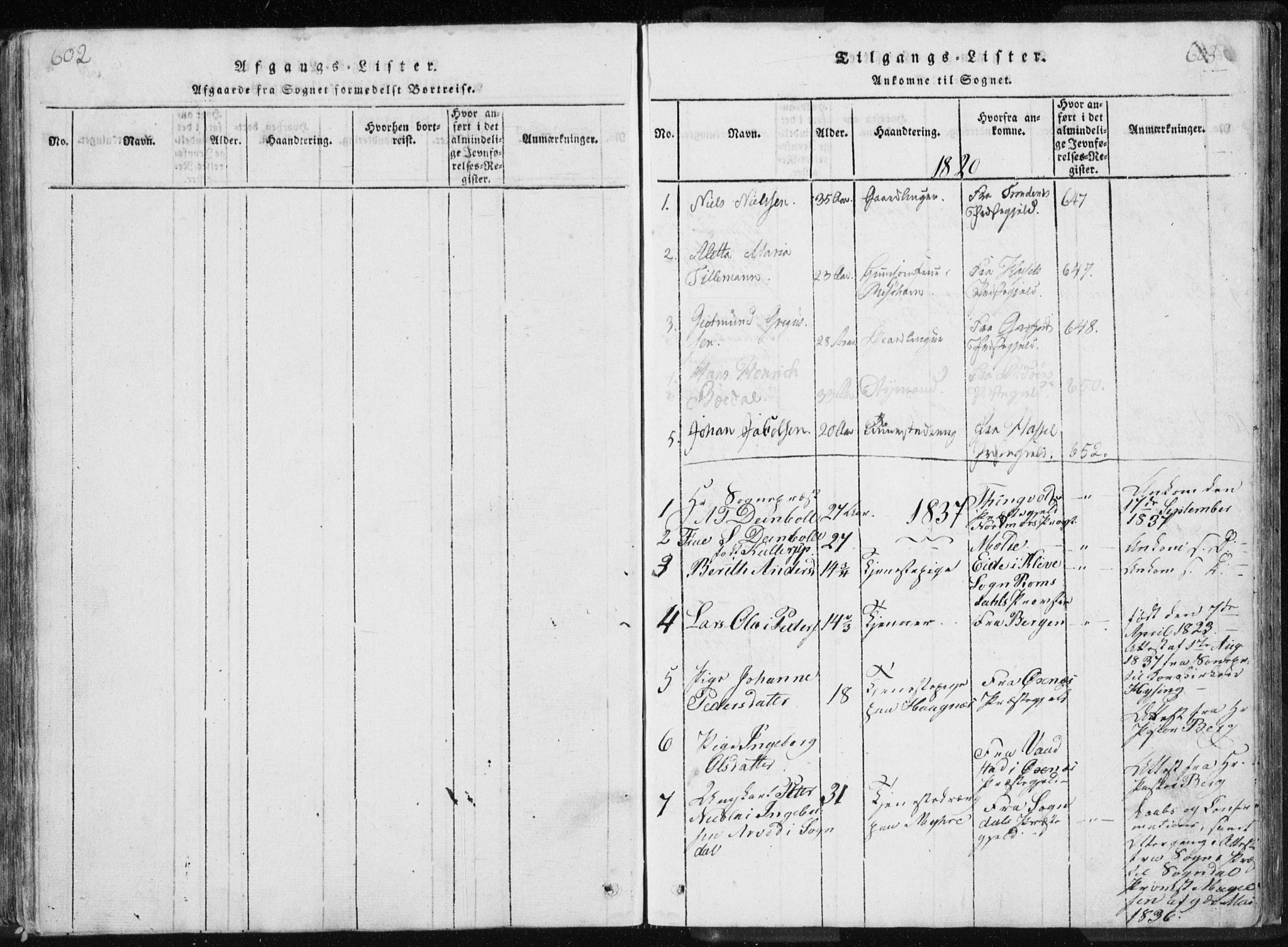 Ministerialprotokoller, klokkerbøker og fødselsregistre - Nordland, SAT/A-1459/897/L1411: Parish register (copy) no. 897C01, 1820-1866, p. 602-603