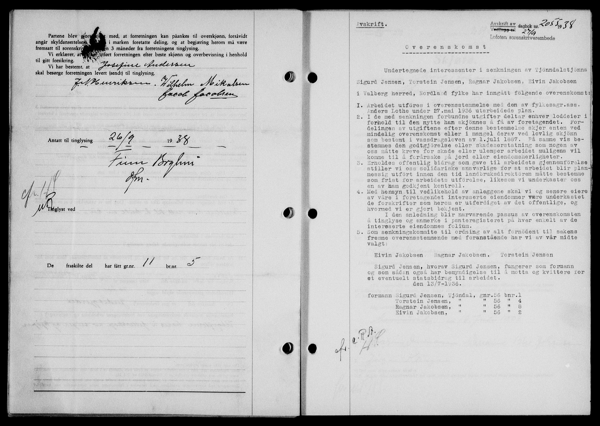 Lofoten sorenskriveri, SAT/A-0017/1/2/2C/L0004a: Mortgage book no. 4a, 1938-1938, Diary no: : 2055/1938