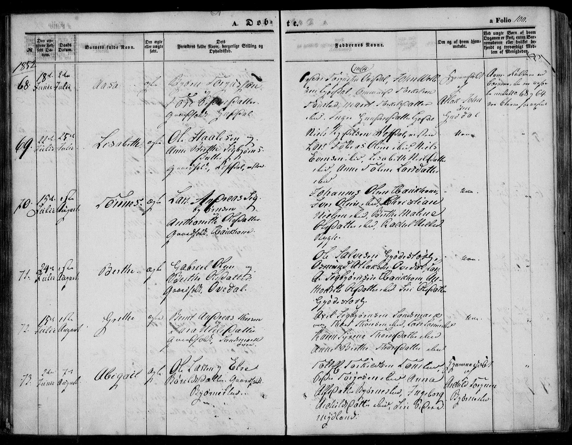 Bakke sokneprestkontor, AV/SAK-1111-0002/F/Fa/Faa/L0005: Parish register (official) no. A 5, 1847-1855, p. 100