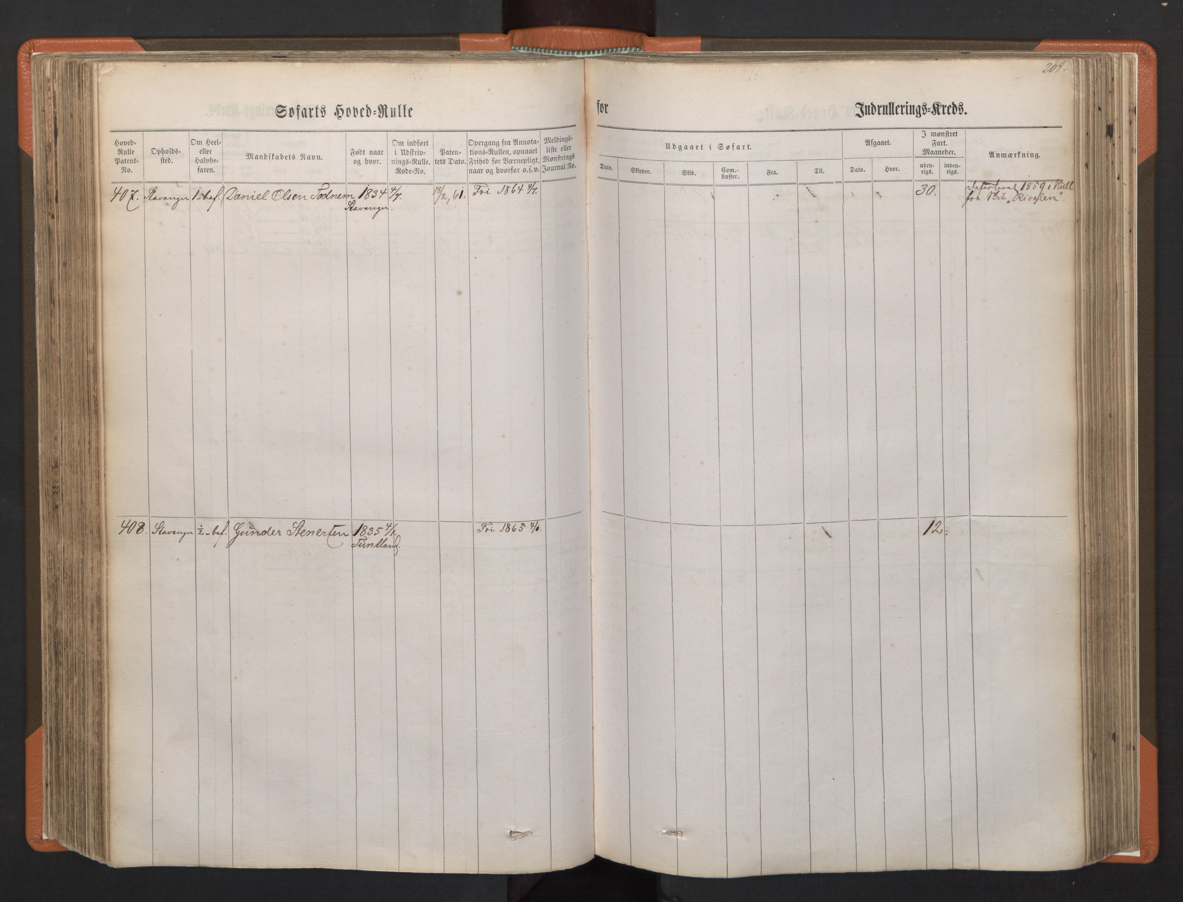 Stavanger sjømannskontor, AV/SAST-A-102006/F/Fb/Fbb/L0001: Sjøfartshovedrulle, patentnr. 1-720 (del 1), 1860-1863, p. 208