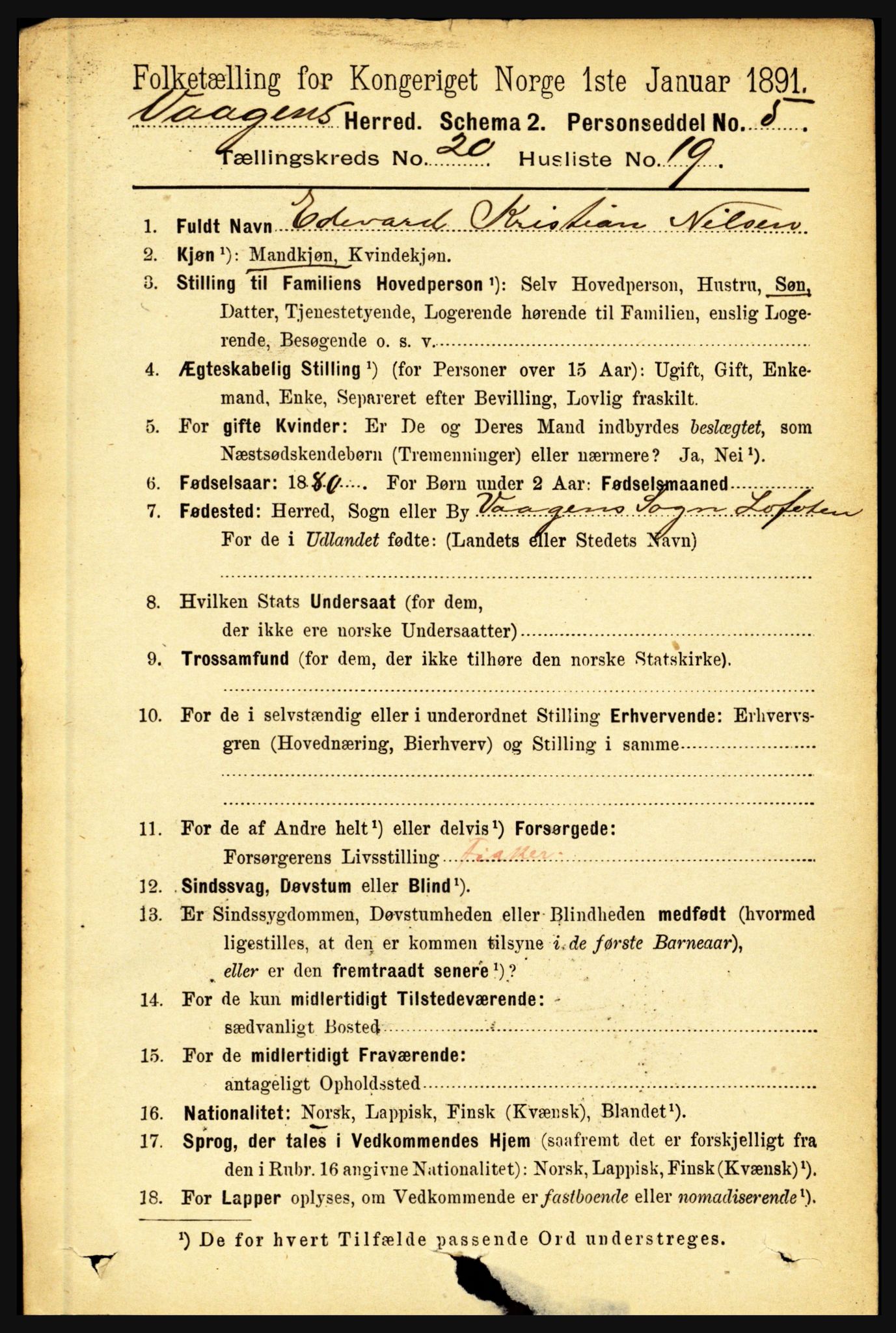 RA, 1891 census for 1865 Vågan, 1891, p. 5962