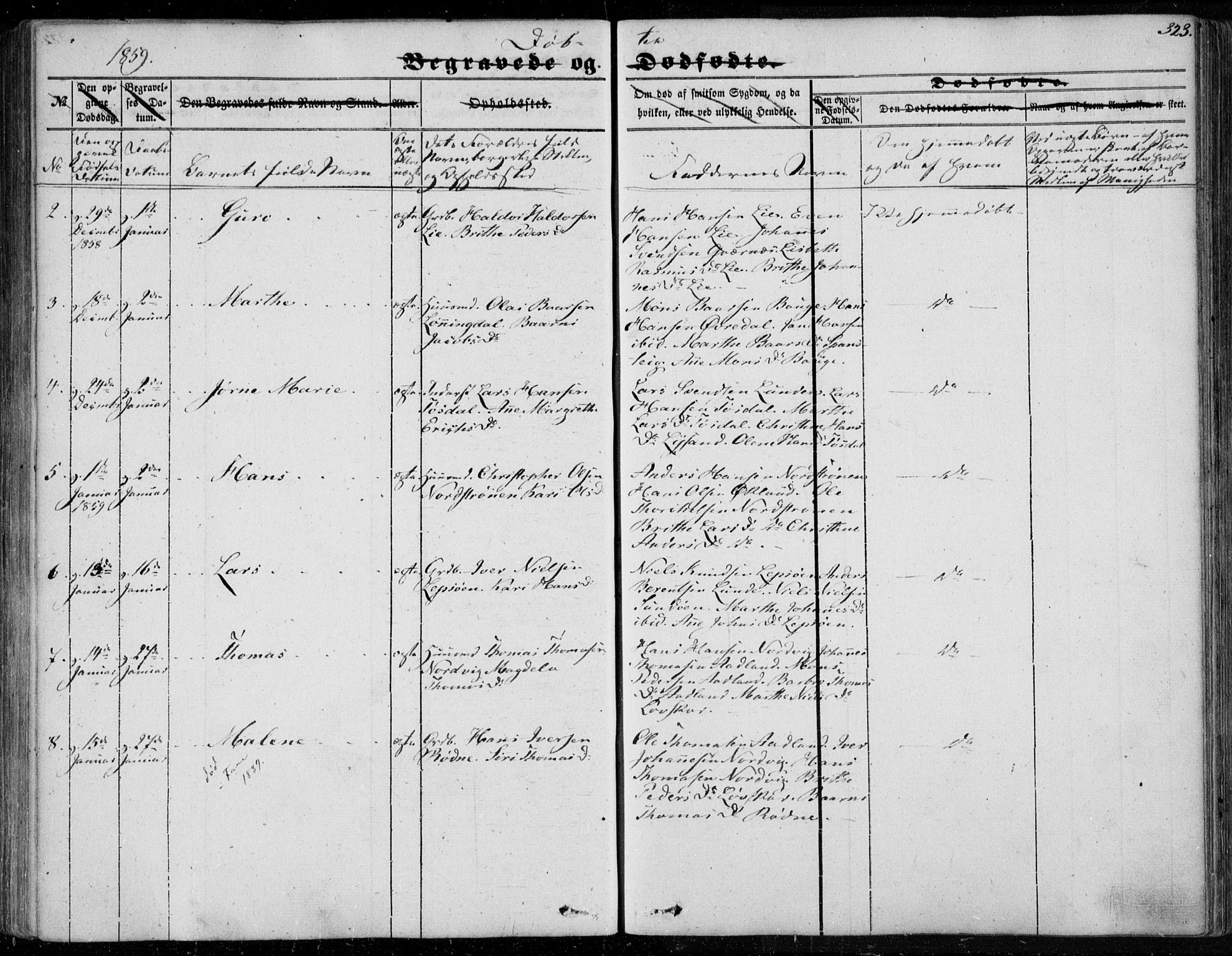 Os sokneprestembete, SAB/A-99929: Parish register (official) no. A 16, 1851-1859, p. 323