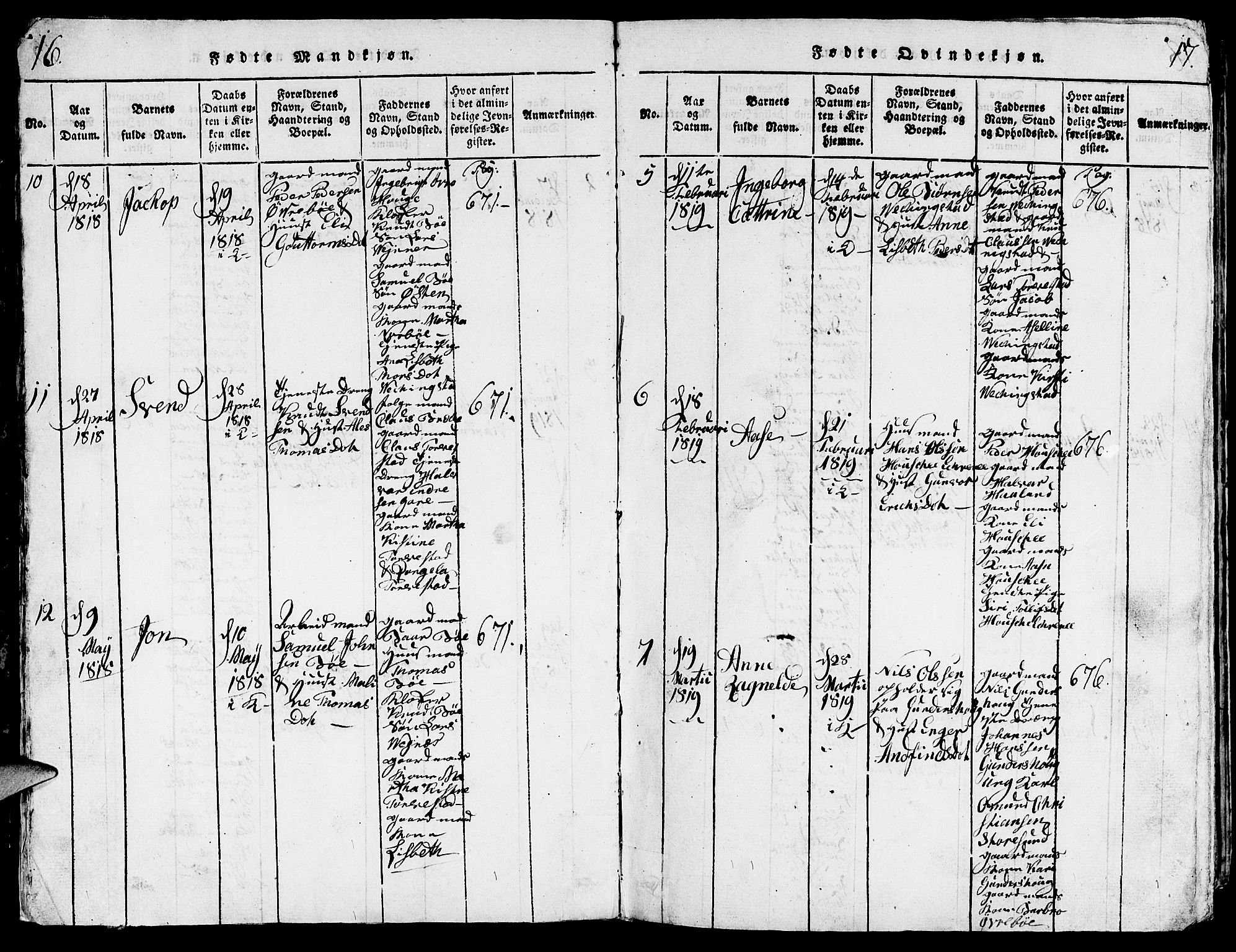 Torvastad sokneprestkontor, AV/SAST-A -101857/H/Ha/Hab/L0001: Parish register (copy) no. B 1 /1, 1817-1835, p. 16-17