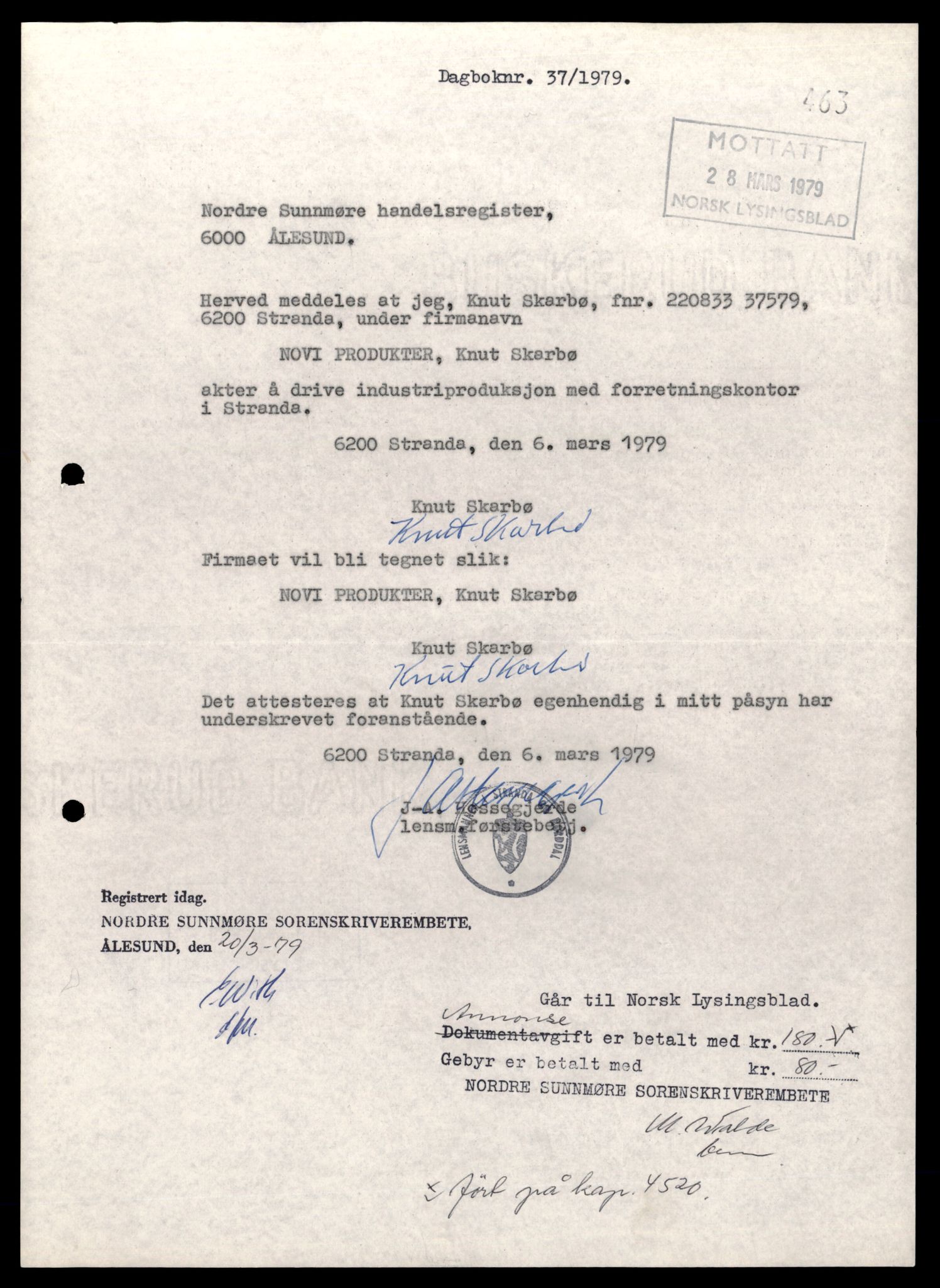 Nordre Sunnmøre sorenskriveri, SAT/A-0006/2/J/Jd/Jde/L0011: Bilag. Enkeltmannsforetak, N-R, 1944-1990, p. 3