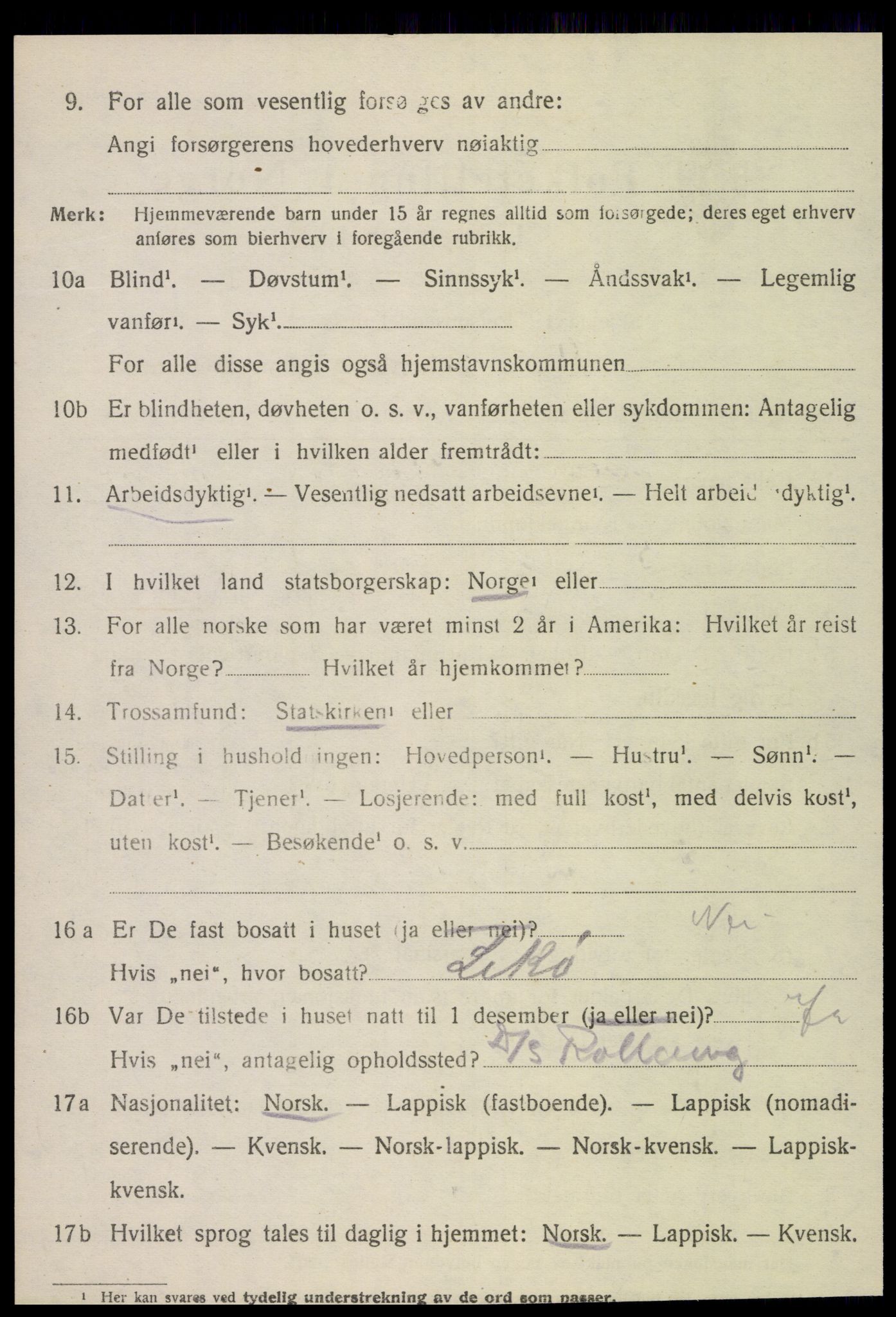 SAT, 1920 census for Vikna, 1920, p. 3258