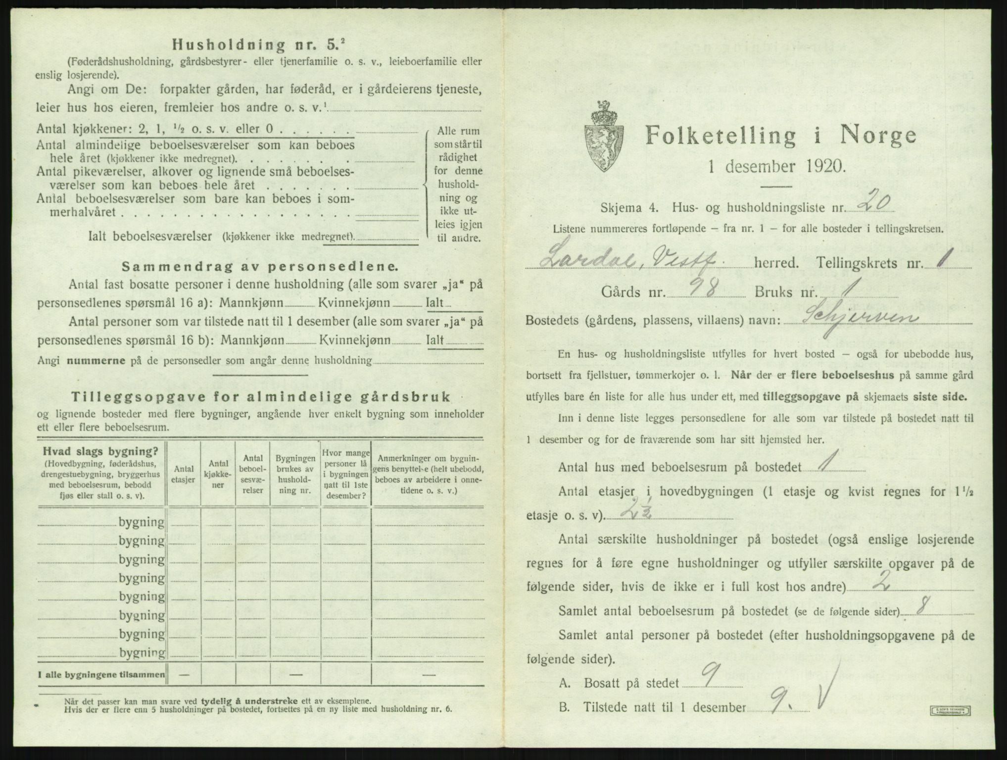 SAKO, 1920 census for Lardal, 1920, p. 77