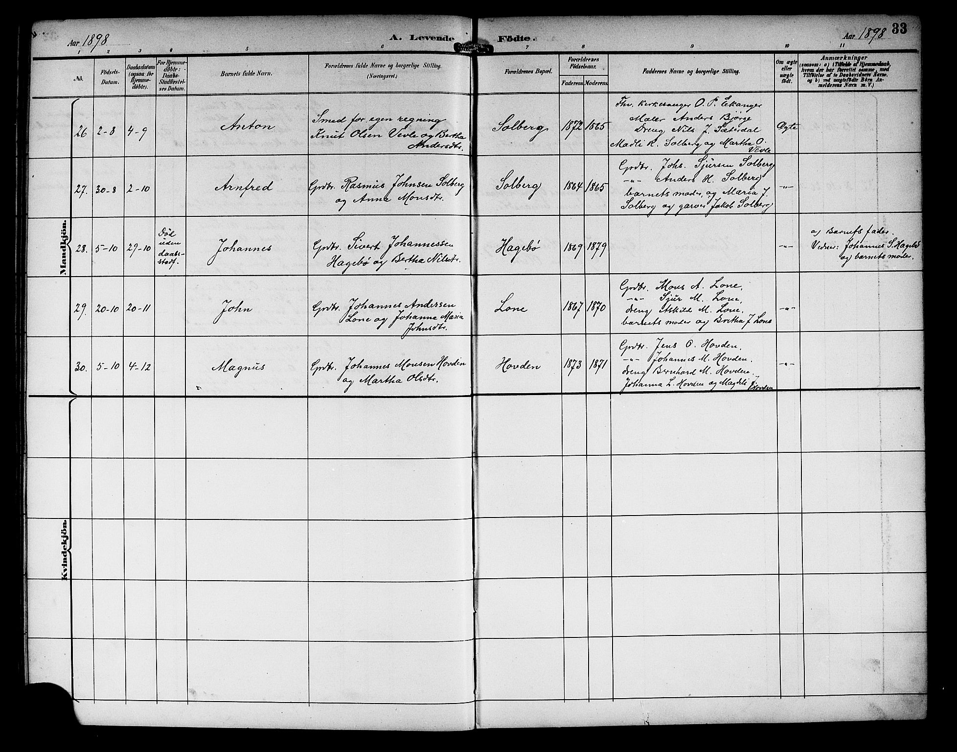 Haus sokneprestembete, AV/SAB-A-75601/H/Hab: Parish register (copy) no. C 3, 1893-1906, p. 33