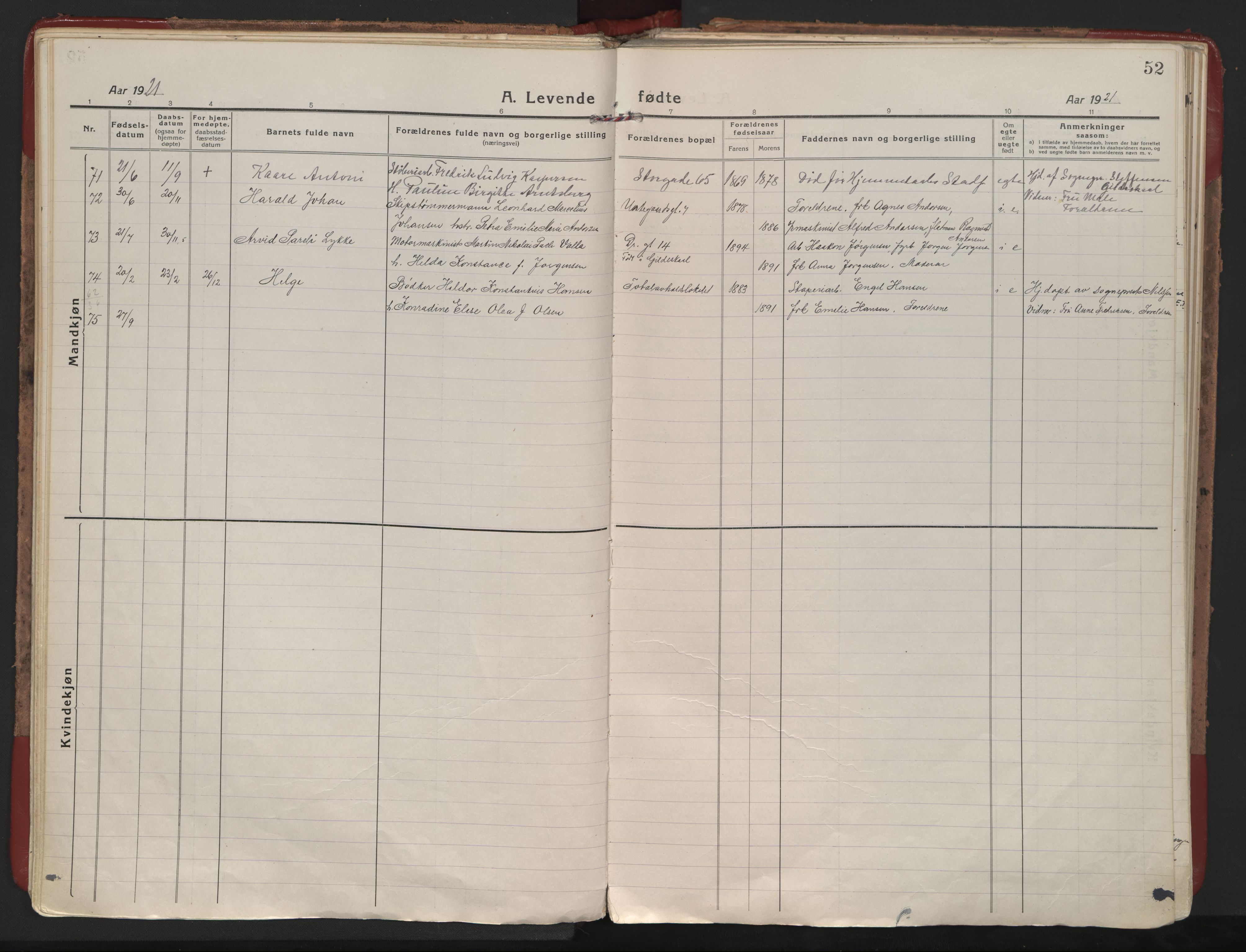 Ministerialprotokoller, klokkerbøker og fødselsregistre - Nordland, AV/SAT-A-1459/801/L0017: Parish register (official) no. 801A17, 1917-1930, p. 52