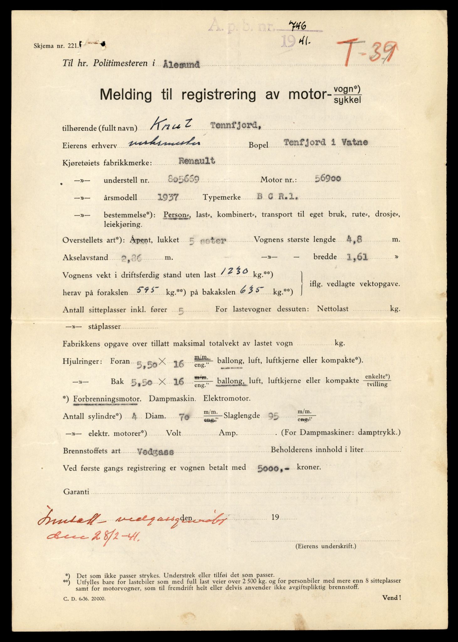 Møre og Romsdal vegkontor - Ålesund trafikkstasjon, SAT/A-4099/F/Fe/L0023: Registreringskort for kjøretøy T 10695 - T 10809, 1927-1998, p. 1342