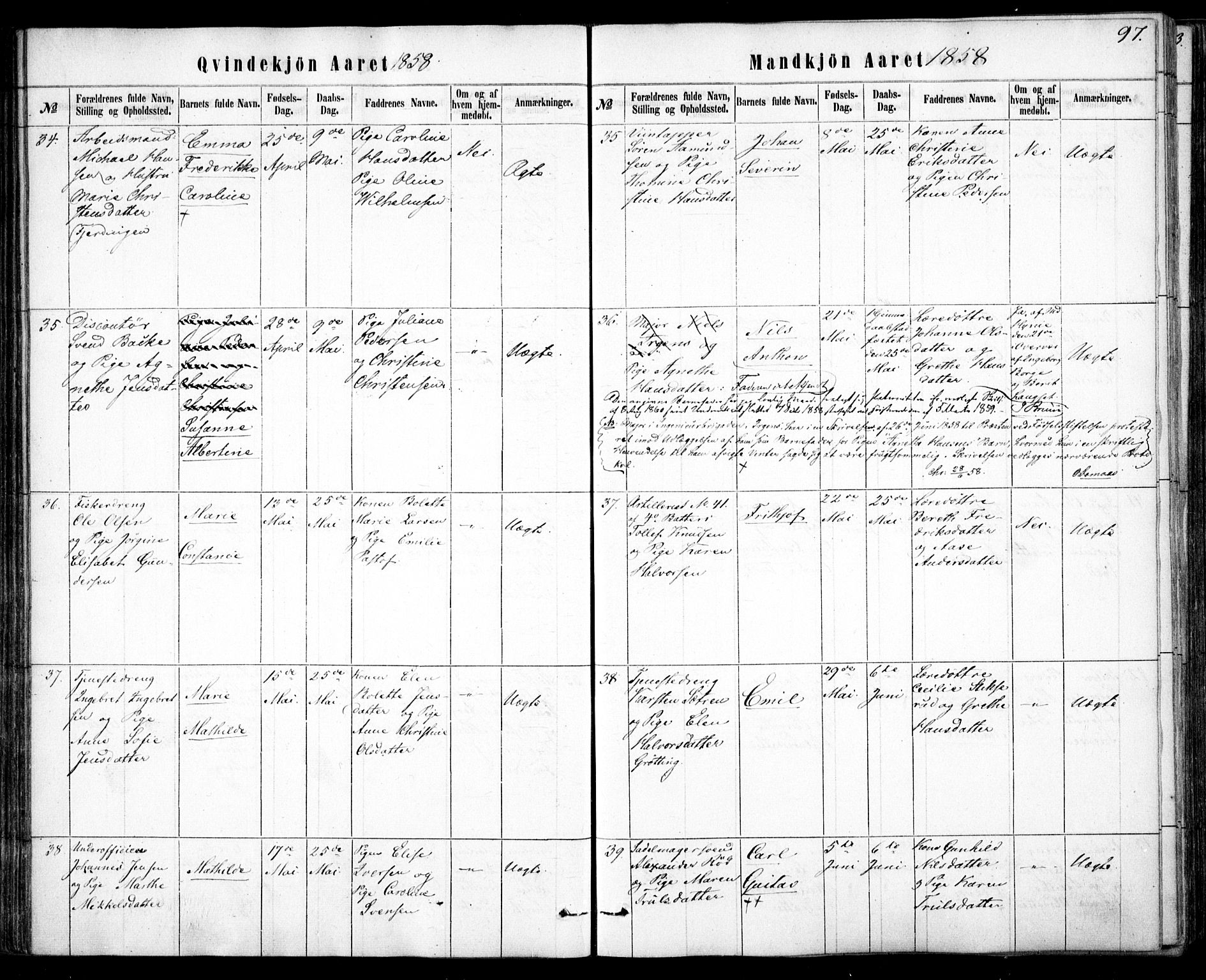 Rikshospitalet prestekontor Kirkebøker, SAO/A-10309b/F/L0004: Parish register (official) no. 4, 1853-1870, p. 97