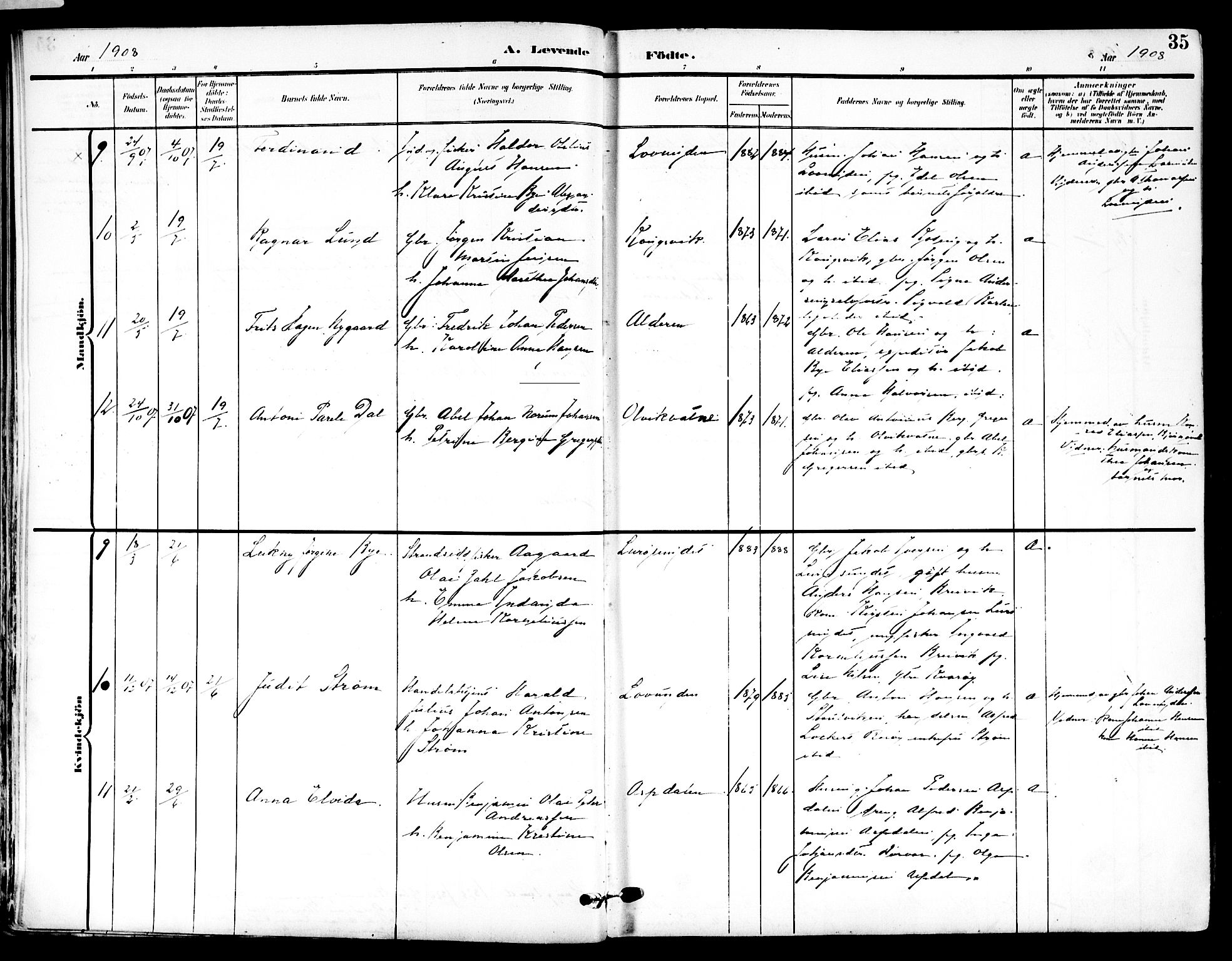 Ministerialprotokoller, klokkerbøker og fødselsregistre - Nordland, AV/SAT-A-1459/839/L0569: Parish register (official) no. 839A06, 1903-1922, p. 35