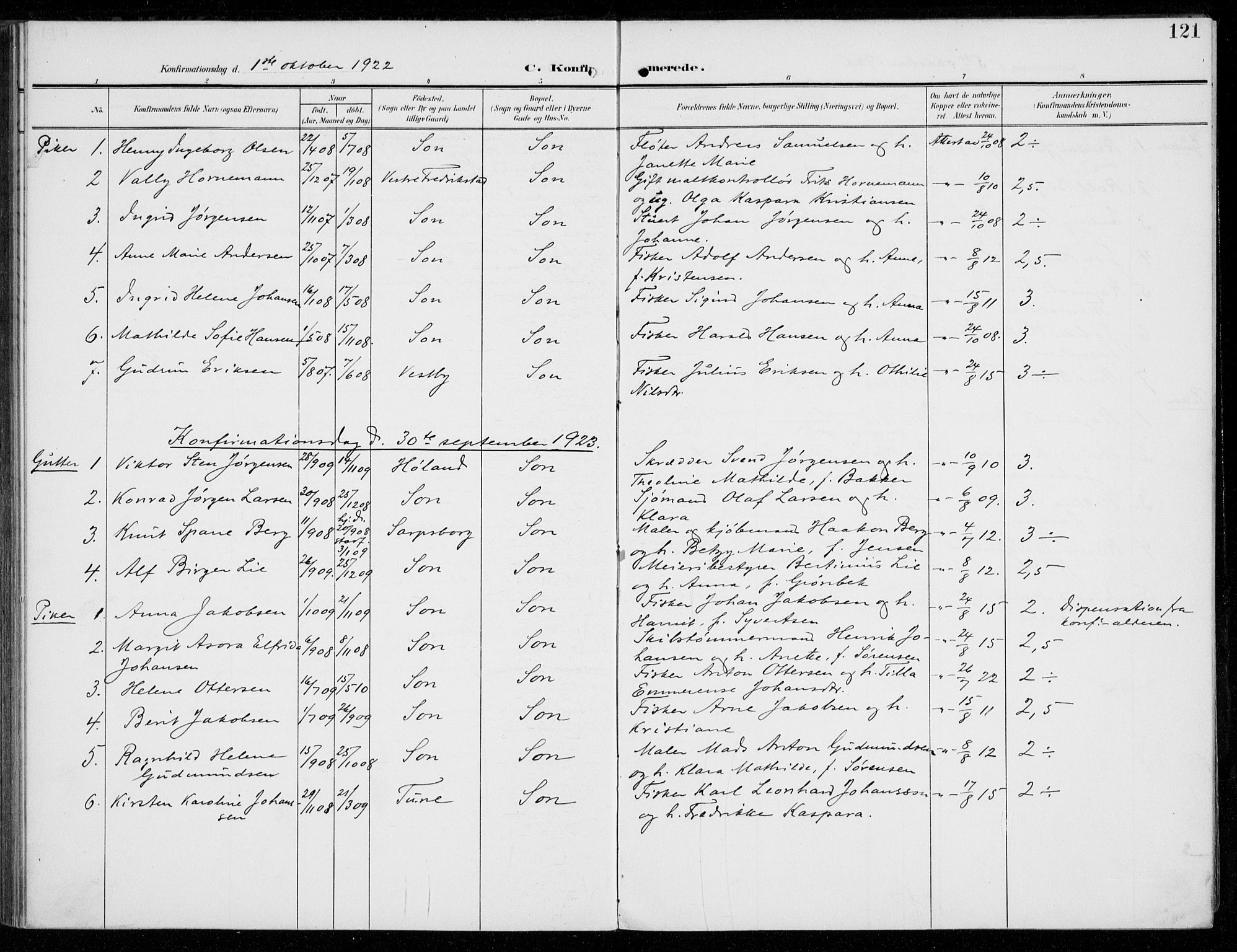 Vestby prestekontor Kirkebøker, AV/SAO-A-10893/F/Fc/L0002: Parish register (official) no. III 2, 1906-1940, p. 121