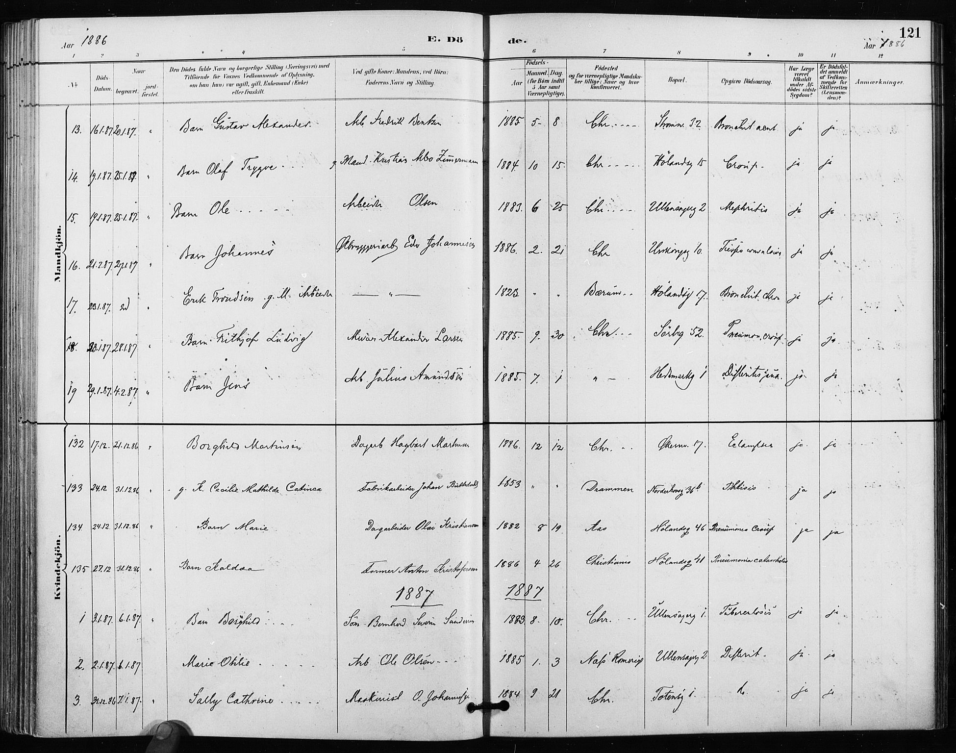 Kampen prestekontor Kirkebøker, AV/SAO-A-10853/F/Fa/L0004: Parish register (official) no. I 4, 1885-1892, p. 121