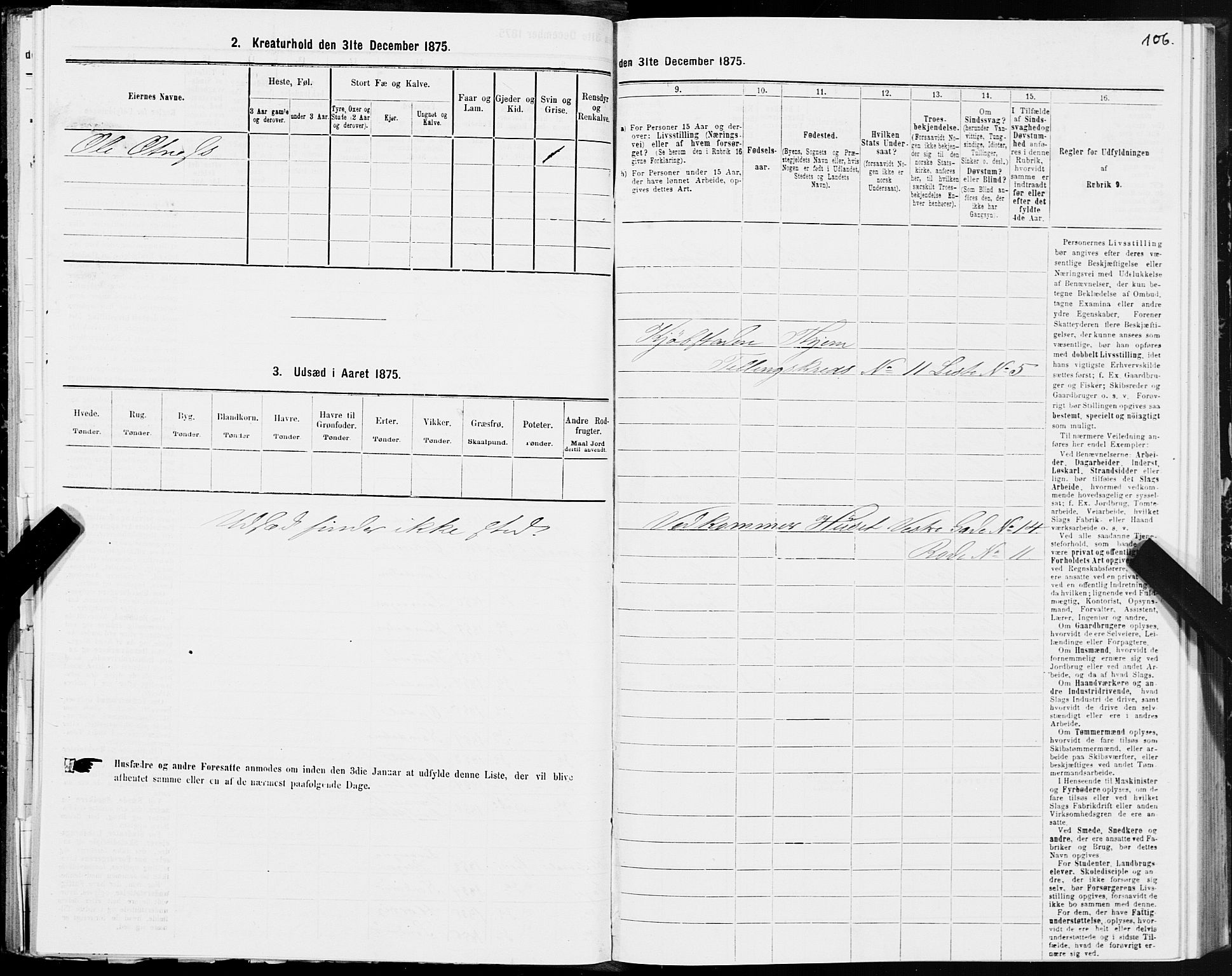 SAT, 1875 census for 1601 Trondheim, 1875, p. 6106