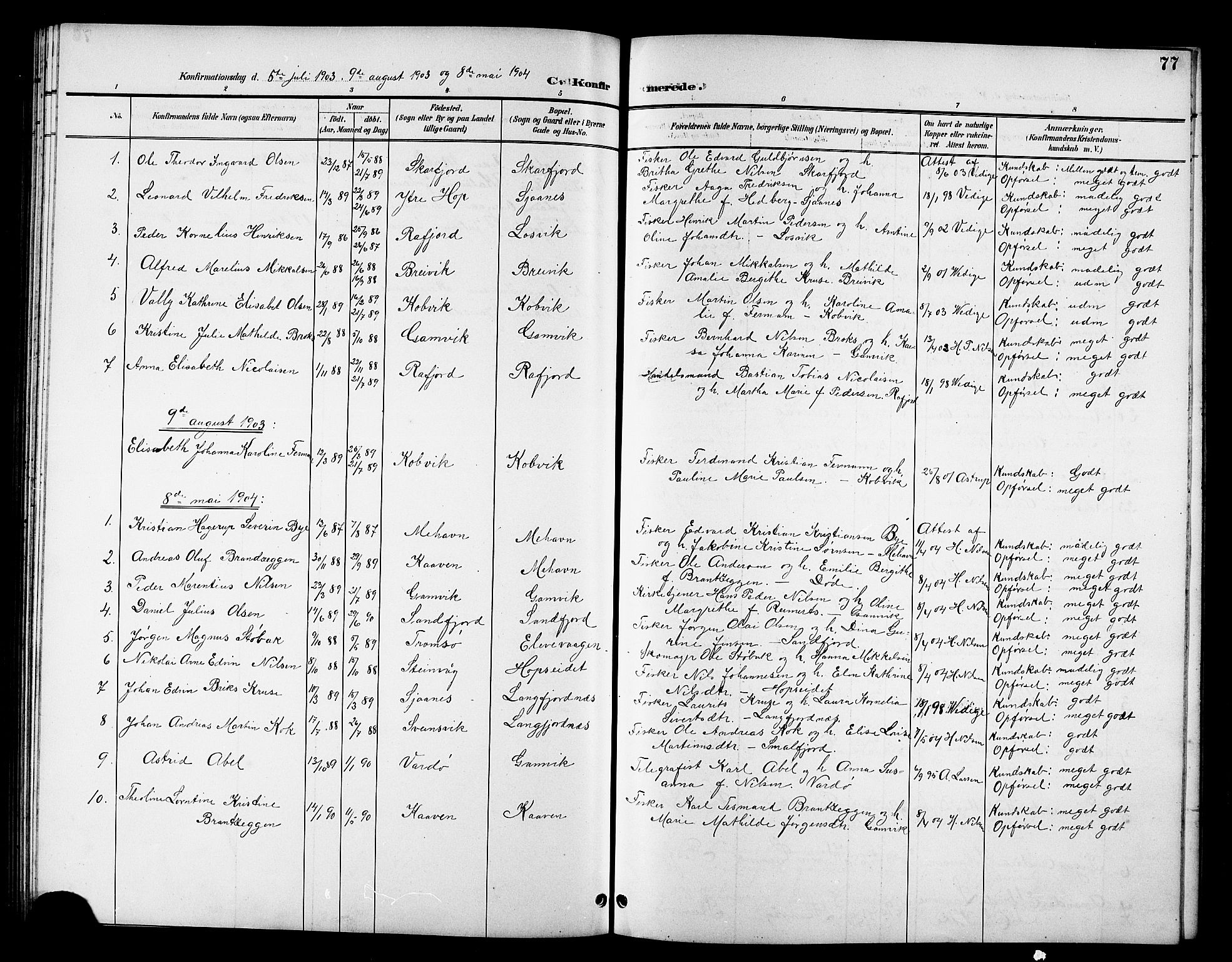 Tana sokneprestkontor, SATØ/S-1334/H/Hb/L0006klokker: Parish register (copy) no. 6, 1892-1909, p. 77