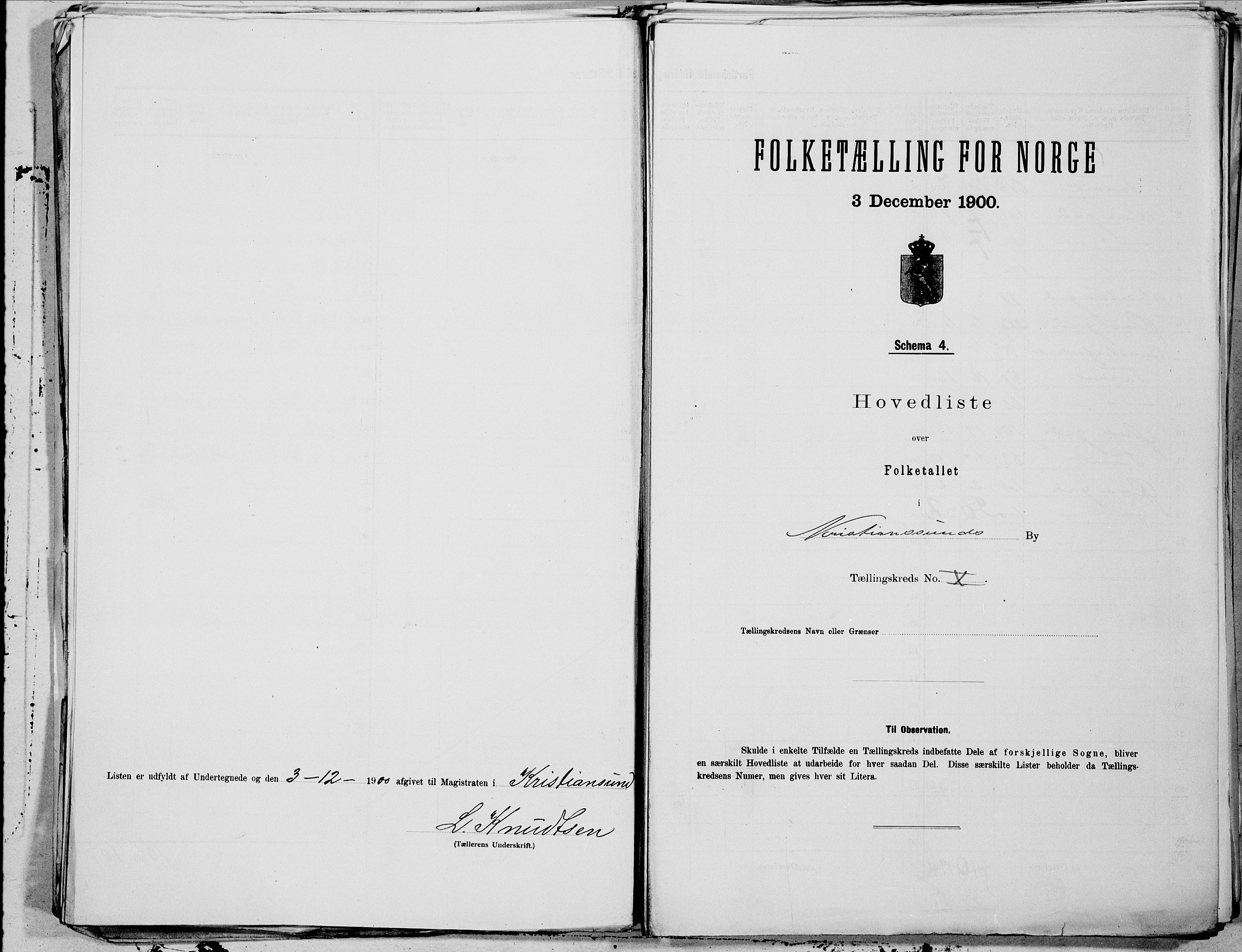 SAT, 1900 census for Kristiansund, 1900, p. 20