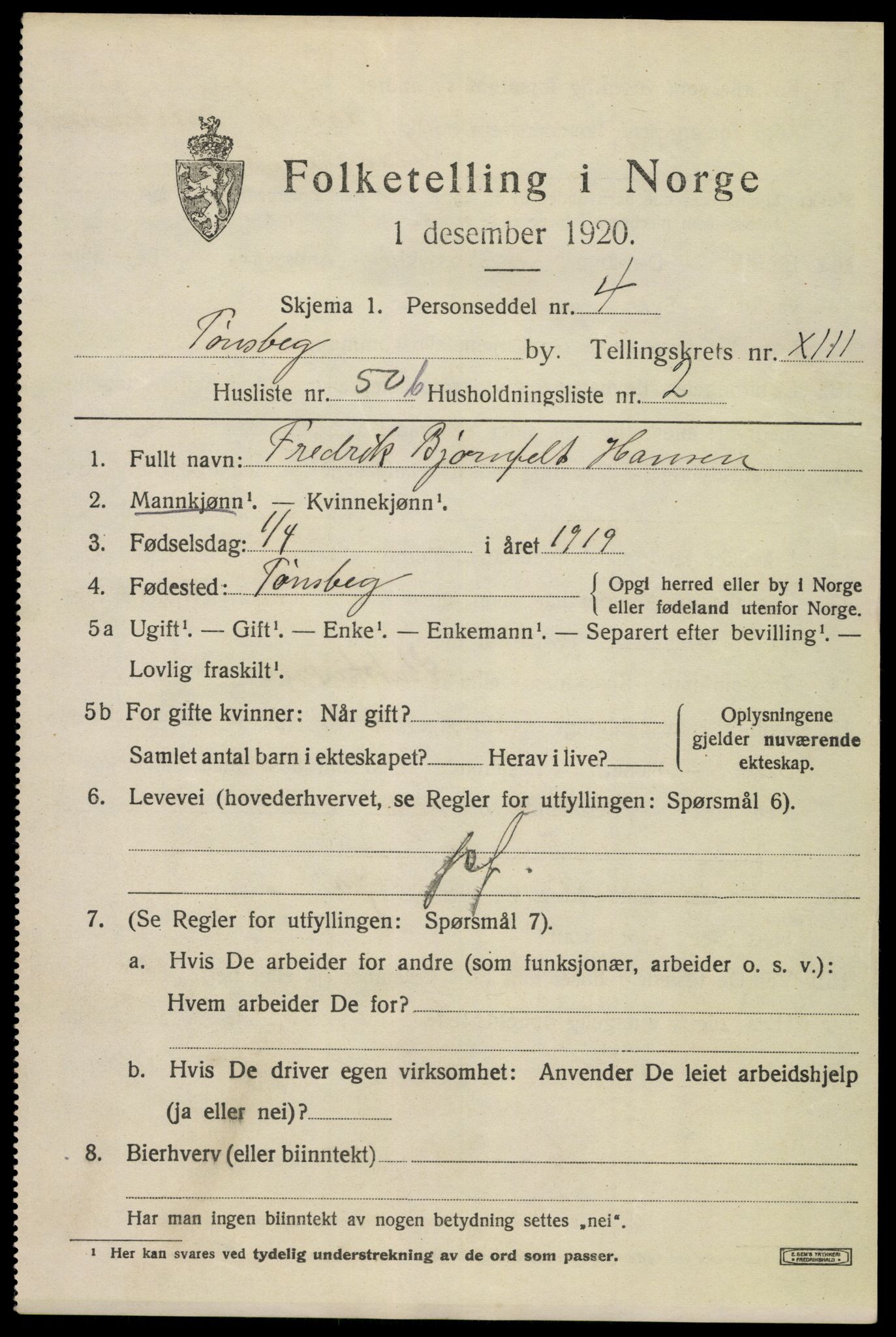 SAKO, 1920 census for Tønsberg, 1920, p. 22409