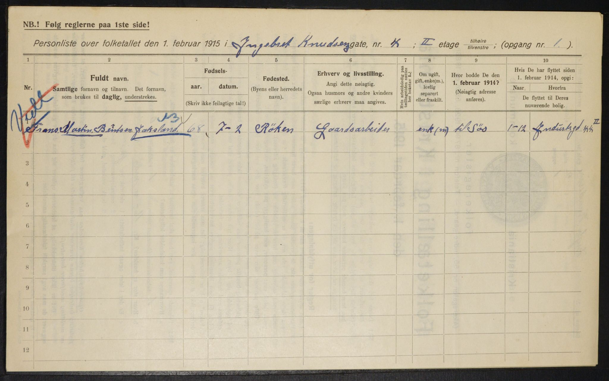 OBA, Municipal Census 1915 for Kristiania, 1915, p. 43318