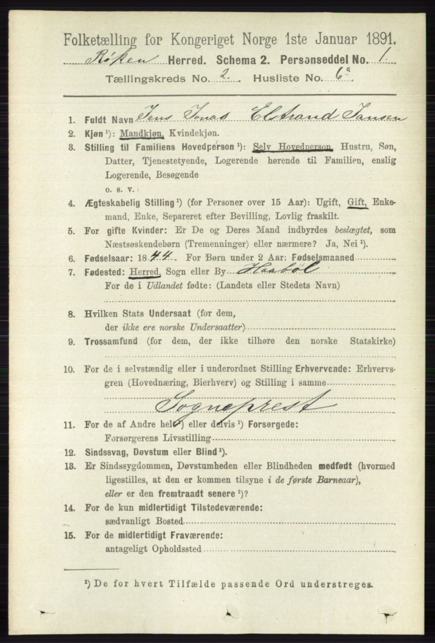 RA, 1891 census for 0627 Røyken, 1891, p. 584